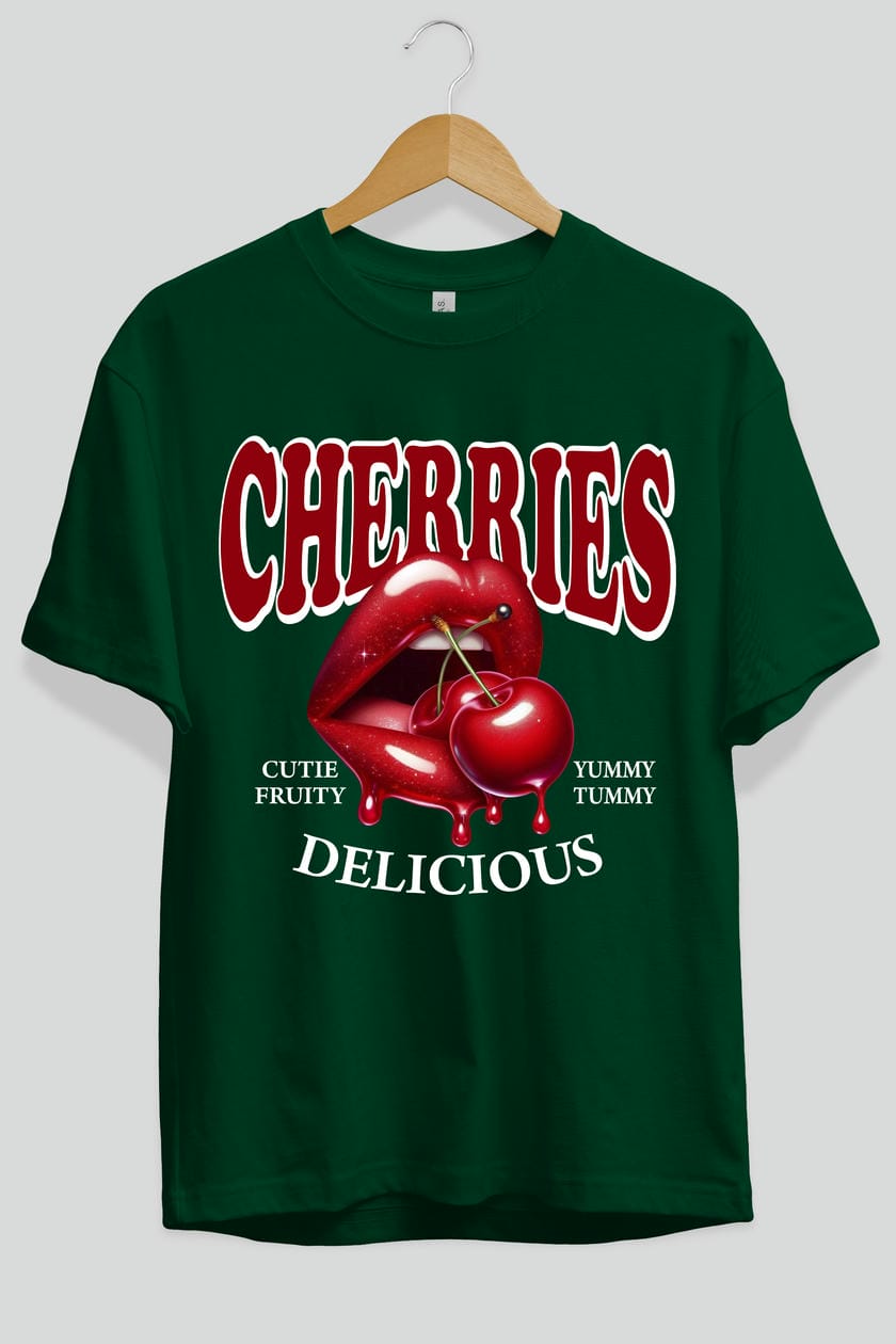 Cherry Cherries 2 Ön Baskılı Oversize t-shirt Erkek Kadın Pamuk Bisiklet Yaka tişort