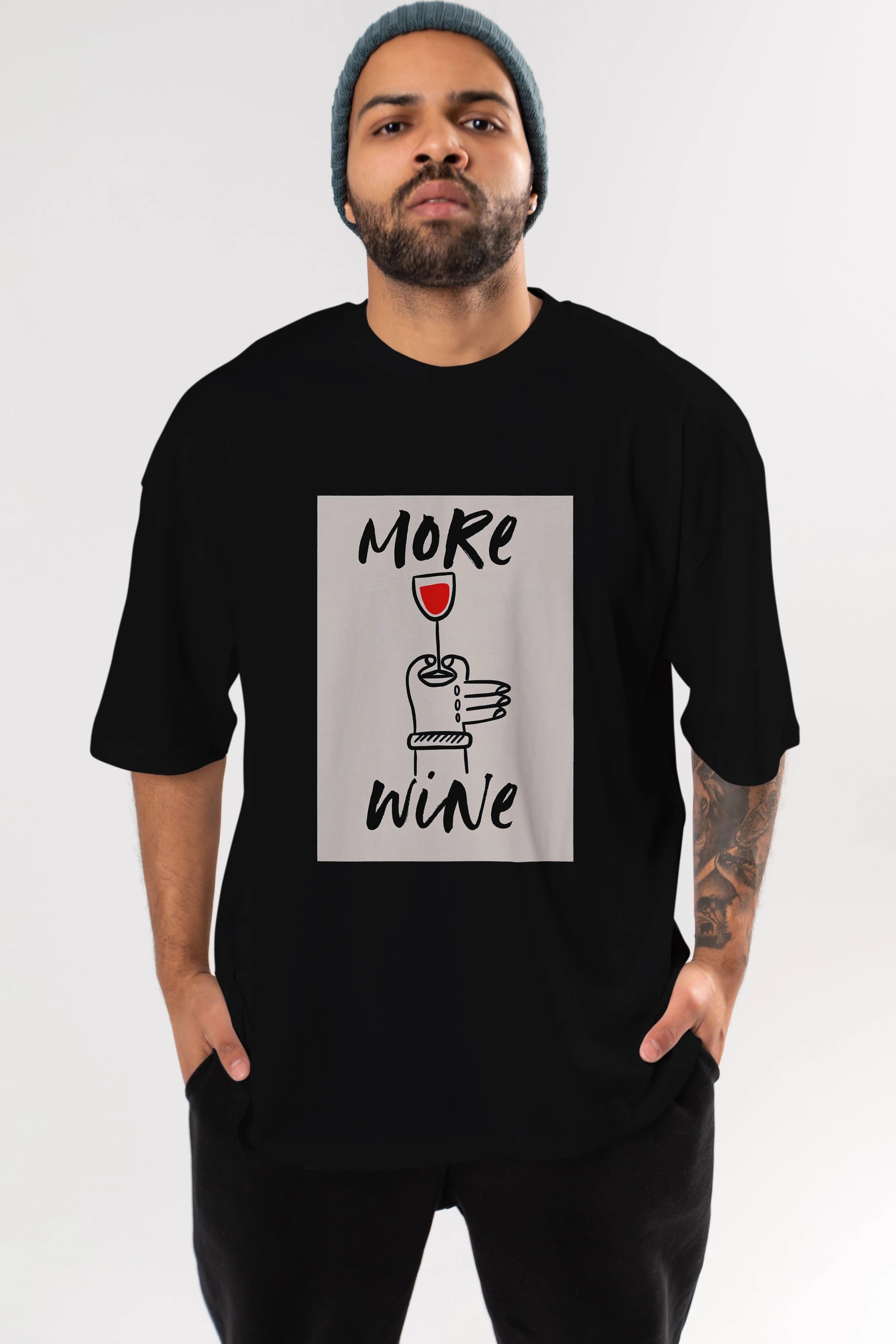 More Wine 2 Ön Baskılı Oversize t-shirt Erkek Kadın Unisex %100 Pamuk Bisiklet Yaka tişort