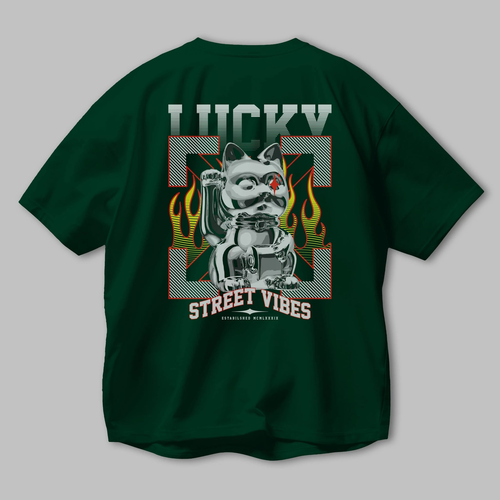 Lucky Street Vibes Arka Baskılı Oversize t-shirt Erkek Kadın Unisex