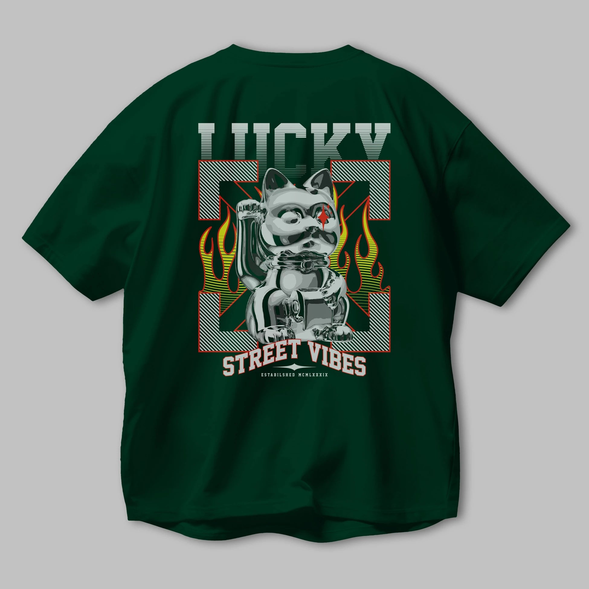 Lucky Street Vibes Arka Baskılı Oversize t-shirt Erkek Kadın Unisex