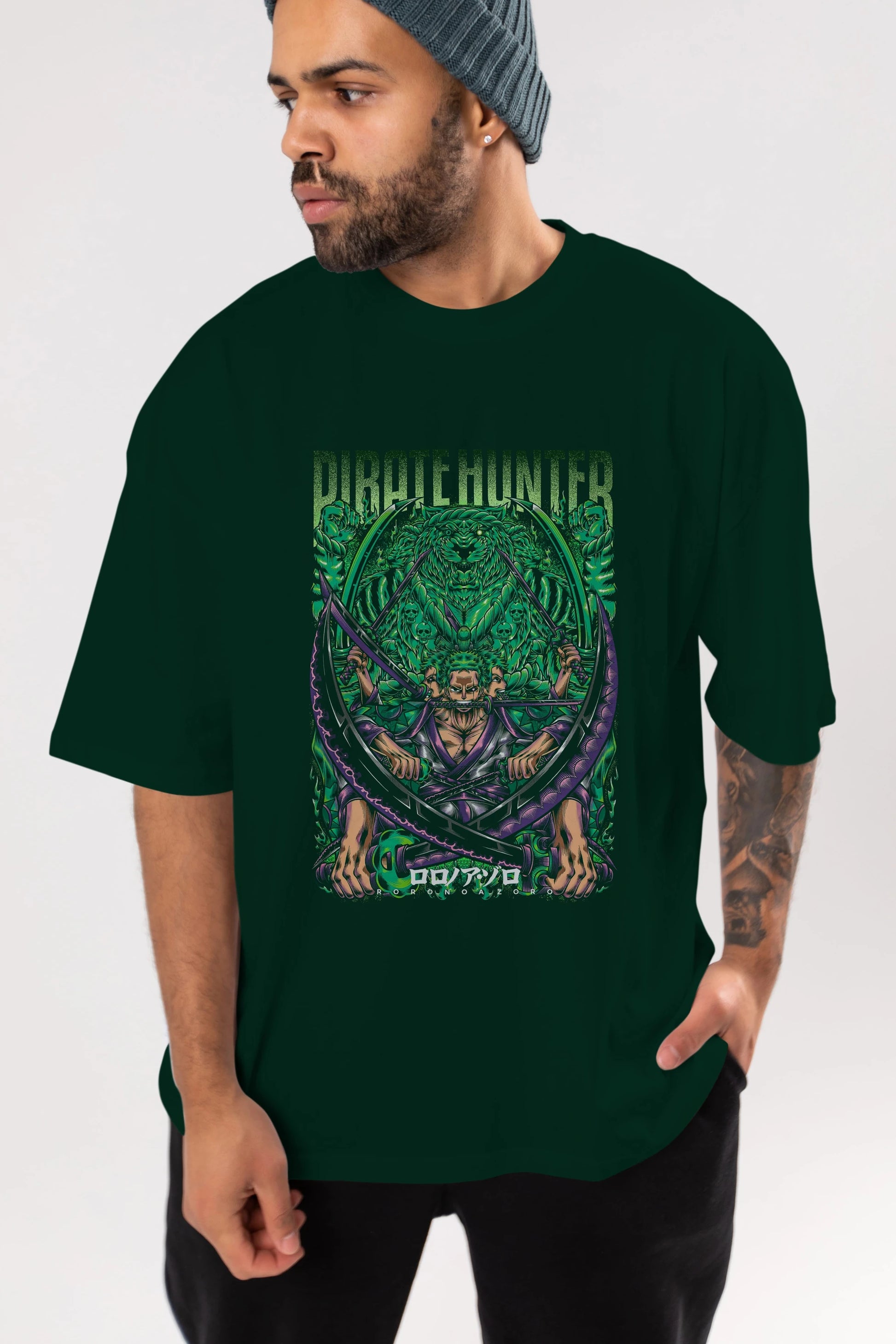 RORONOA ZORO 3 Anime Ön Baskılı Oversize t-shirt %100 pamuk Erkek Kadın Unisex