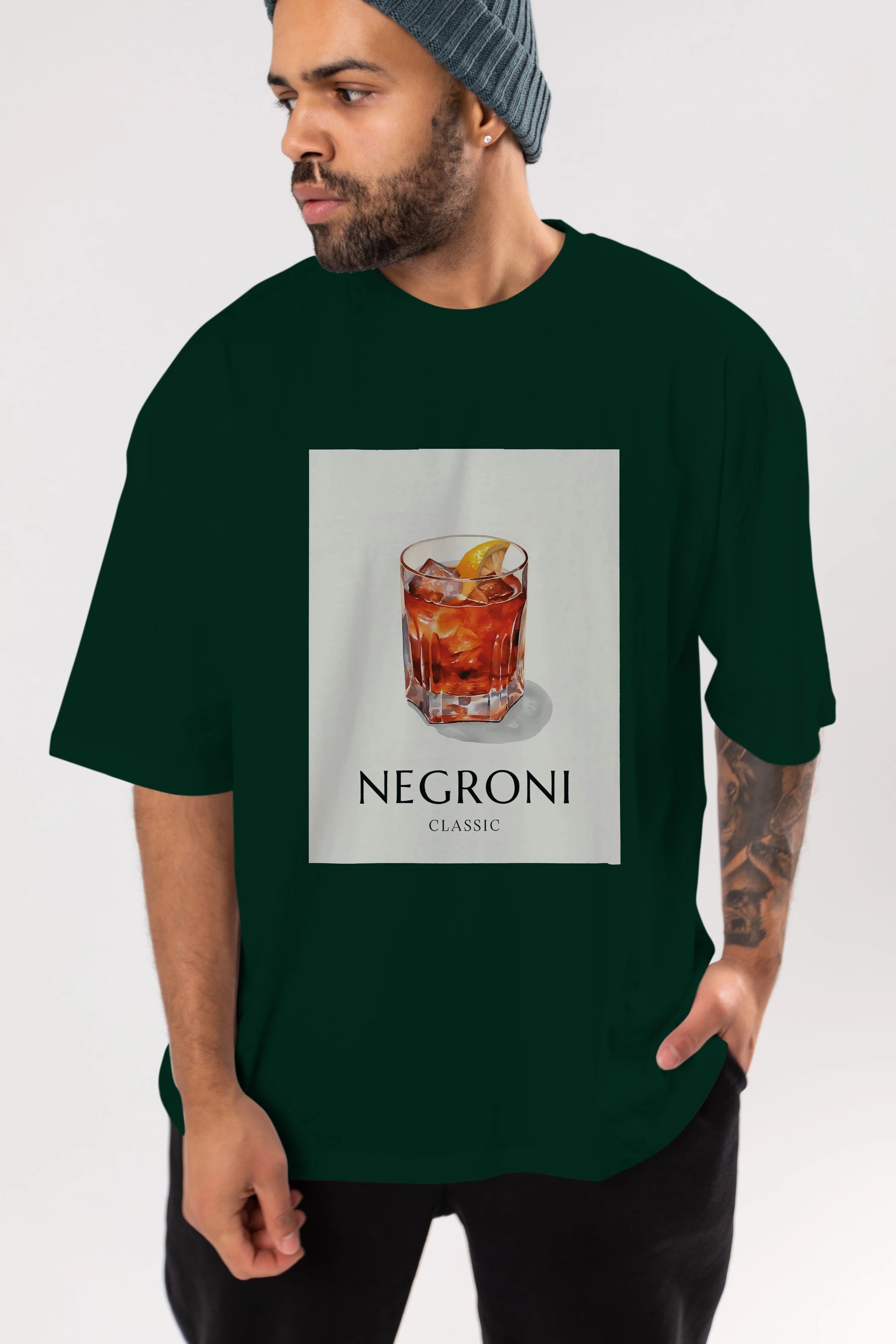 Negroni Classic Ön Baskılı Oversize t-shirt Erkek Kadın Unisex %100 Pamuk Bisiklet Yaka tişort