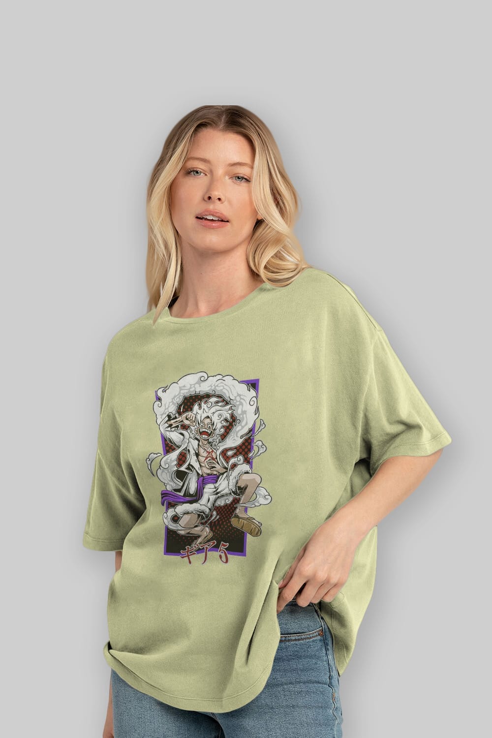 LUFFY GEAR 5 RECUADRO Anime Ön Baskılı Oversize t-shirt %100 pamuk Erkek Kadın Unisex