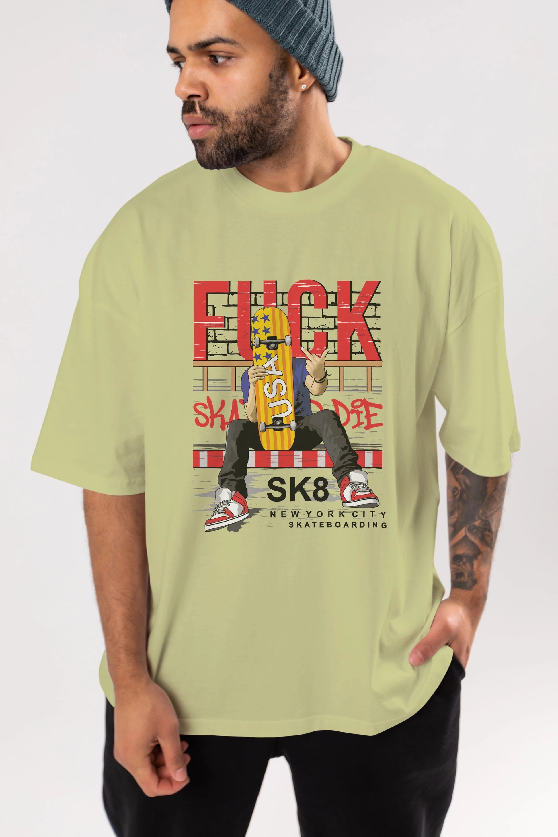 Skate or Die Ön Baskılı Oversize t-shirt Erkek Kadın Unisex
