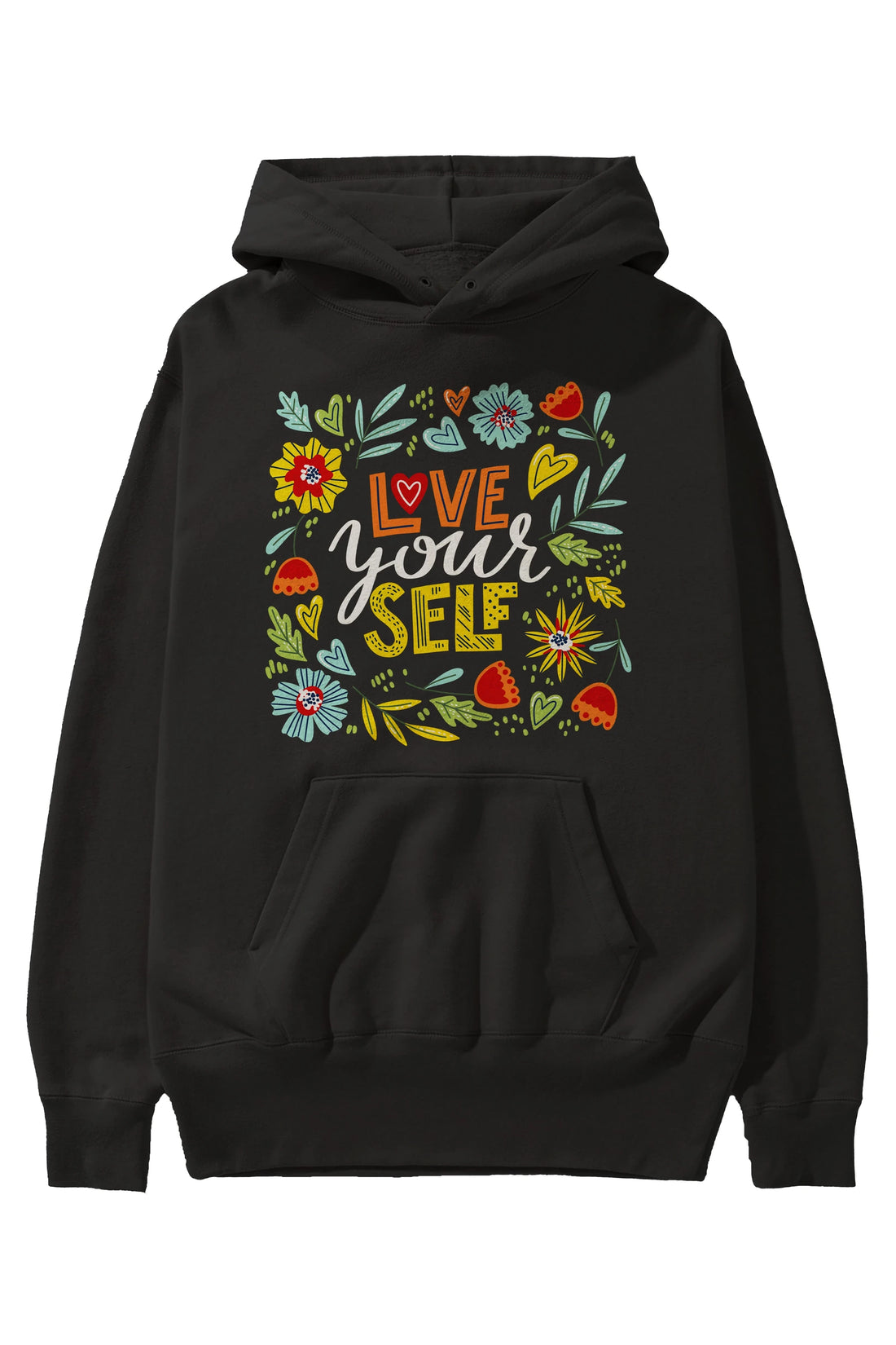 Love Yourself Yazılı Ön Baskılı Oversize Hoodie Kapüşonlu Sweatshirt Erkek Kadın Unisex