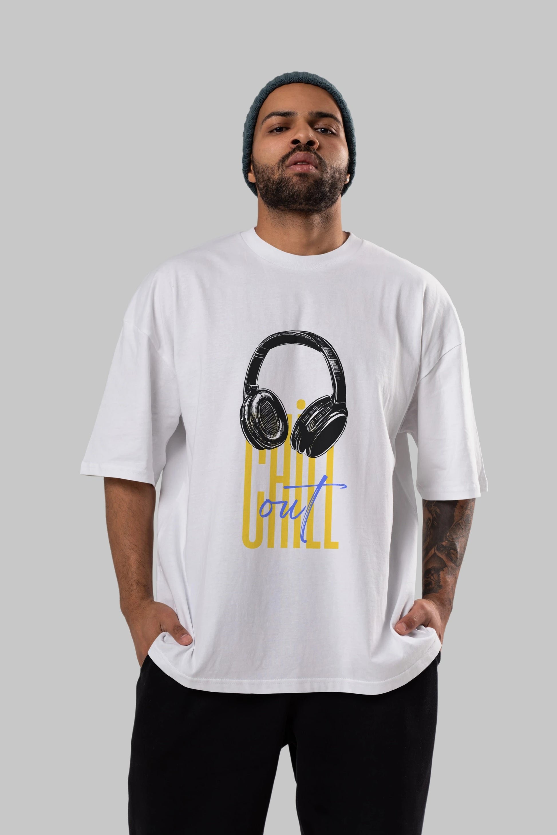 Chill Out Yazılı Ön Baskılı Oversize t-shirt Erkek Kadın Unisex
