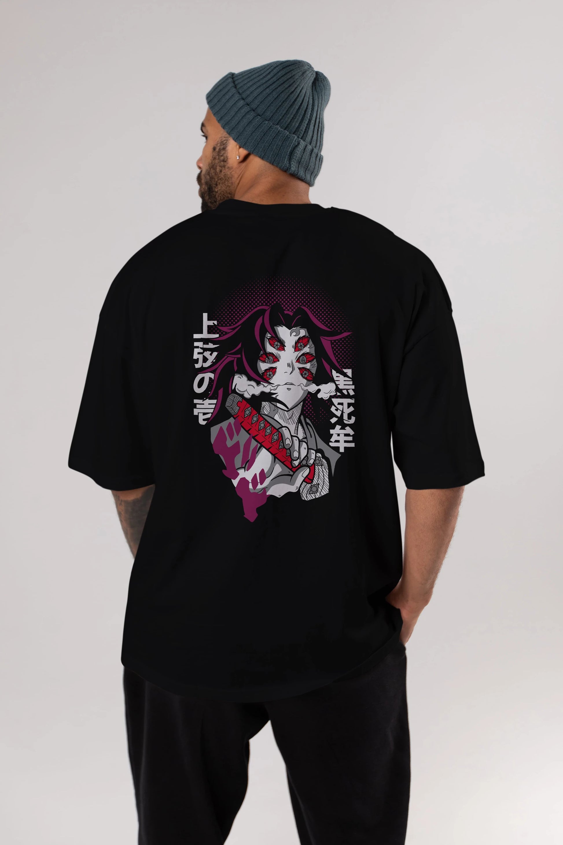 Kokushibo Anime Arka Baskılı Oversize t-shirt Erkek Kadın Unisex