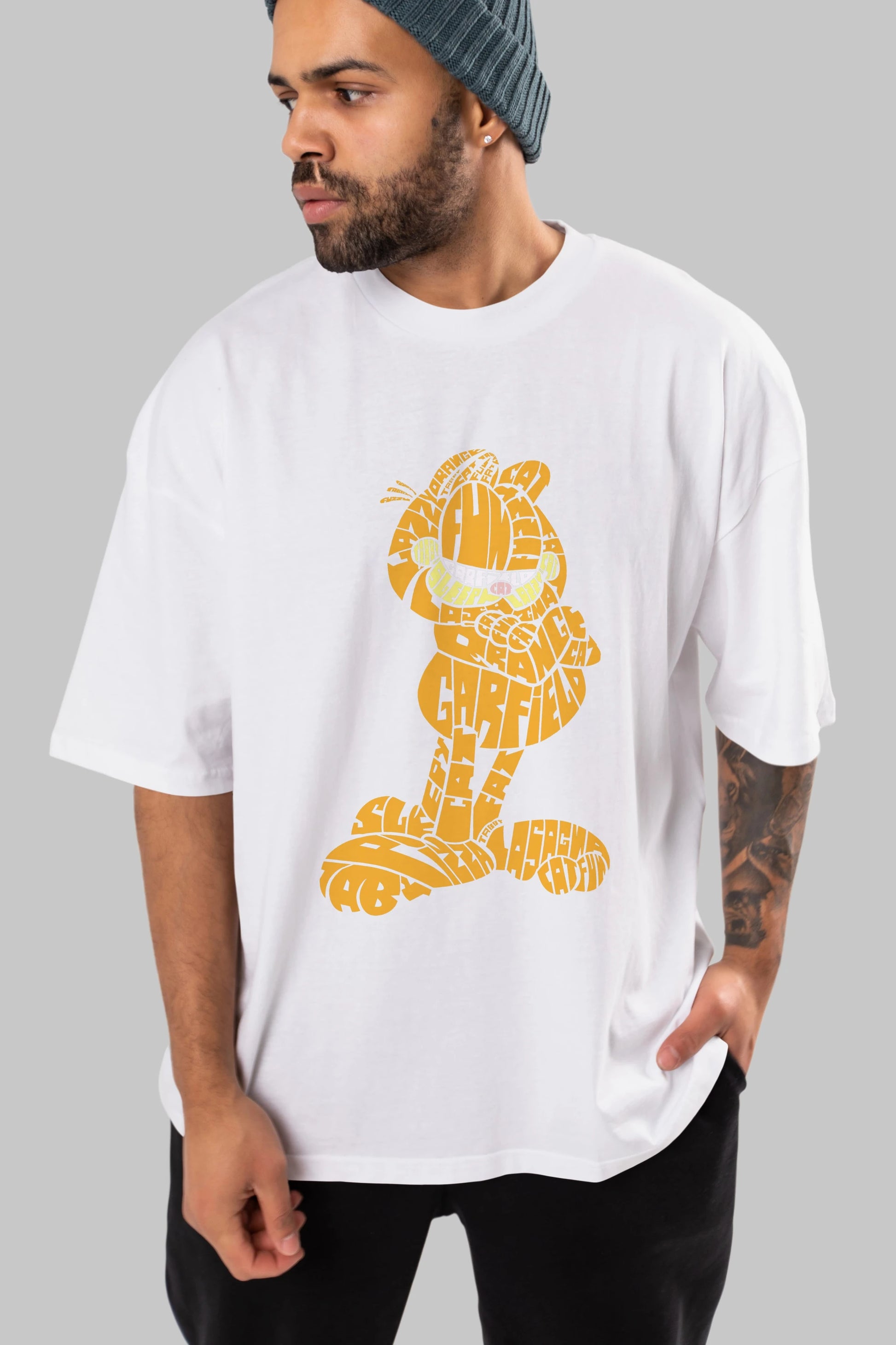 Garfield Ön Baskılı Oversize t-shirt %100 pamuk Erkek Kadın Unisex
