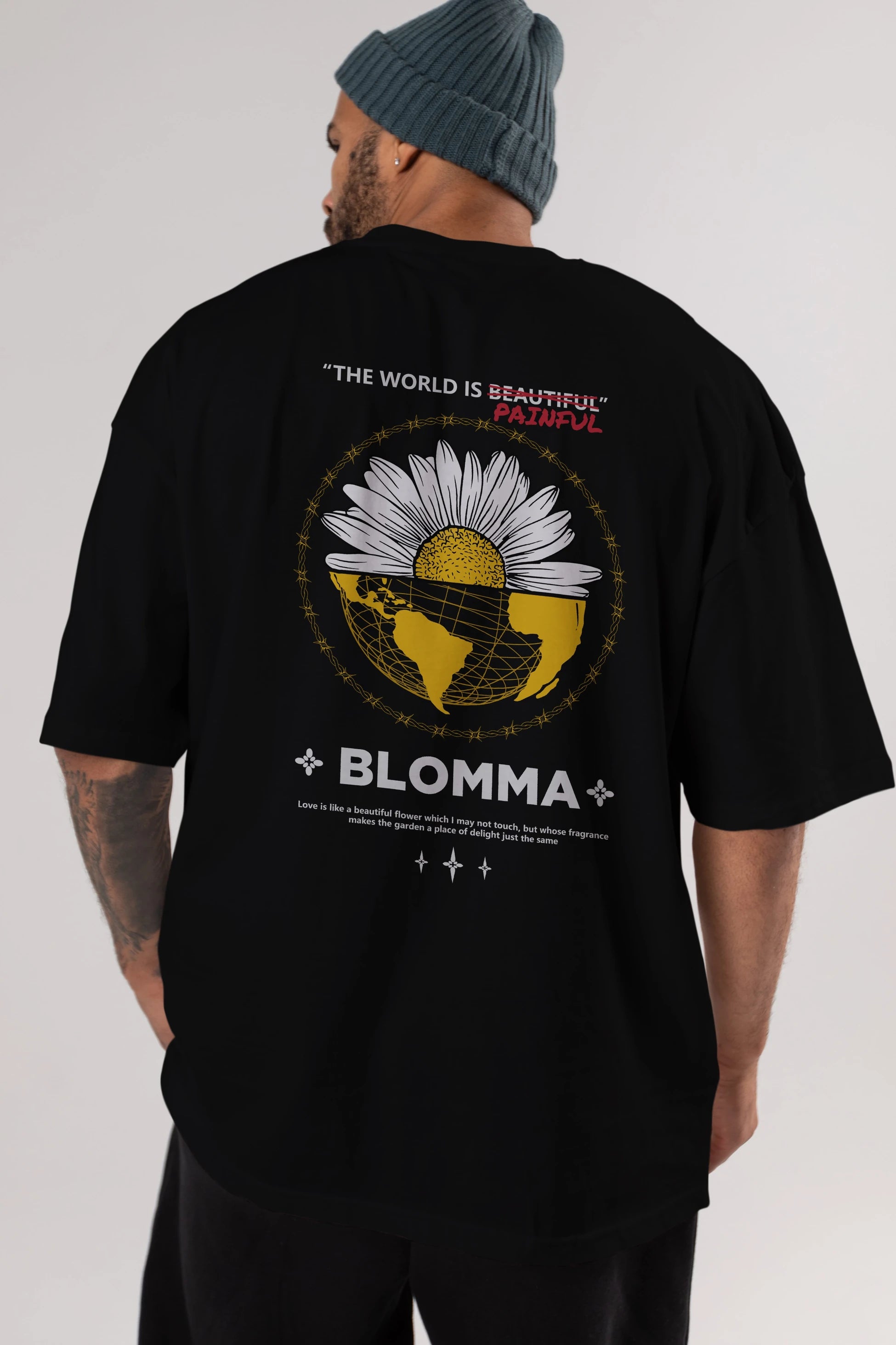 Blomma Arka Baskılı Oversize t-shirt Erkek Kadın Unisex