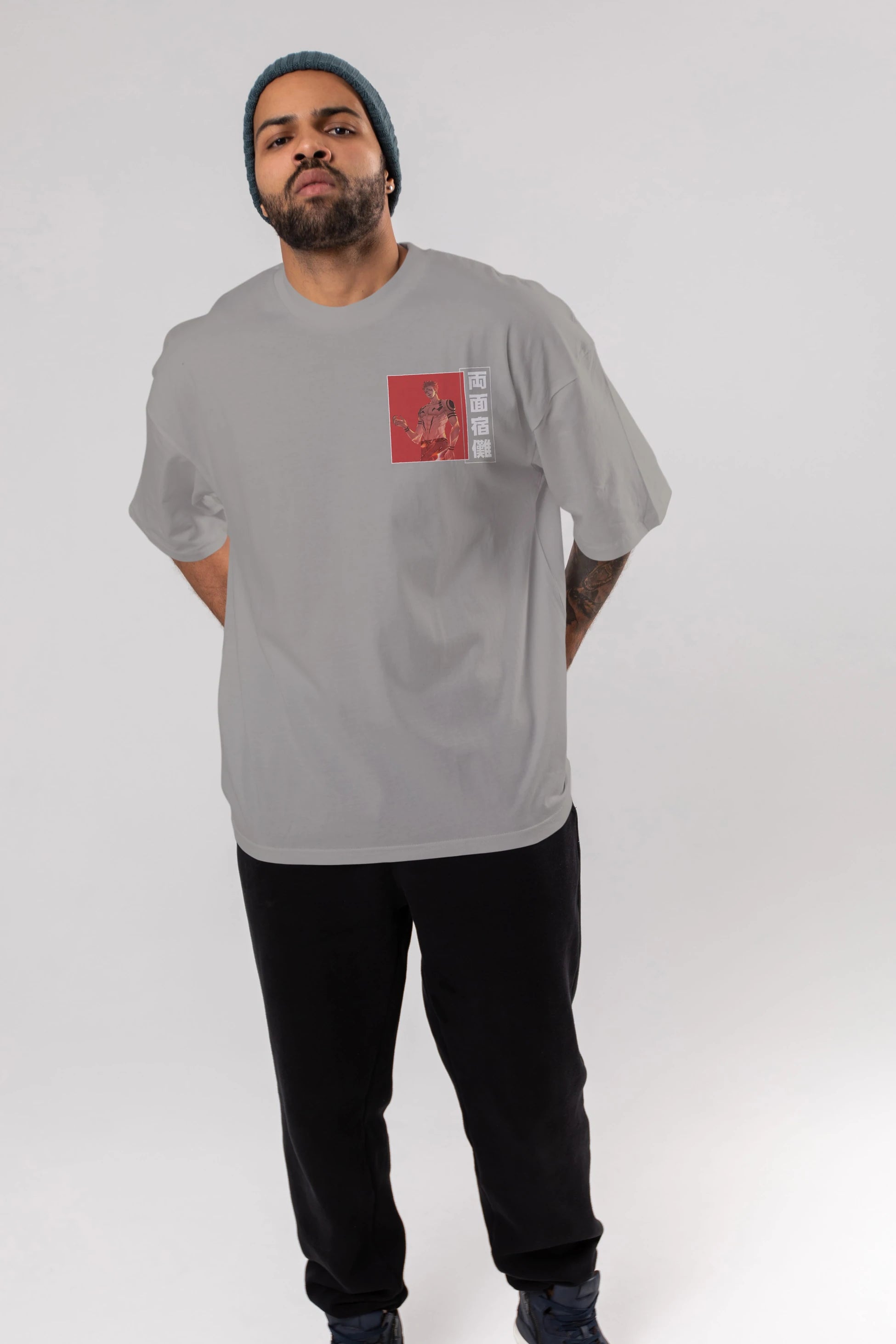 Sukuna Ryoumen 3 Ön Sol Baskılı Oversize t-shirt Erkek Kadın Unisex %100 Pamuk Bisiklet Yaka tişort