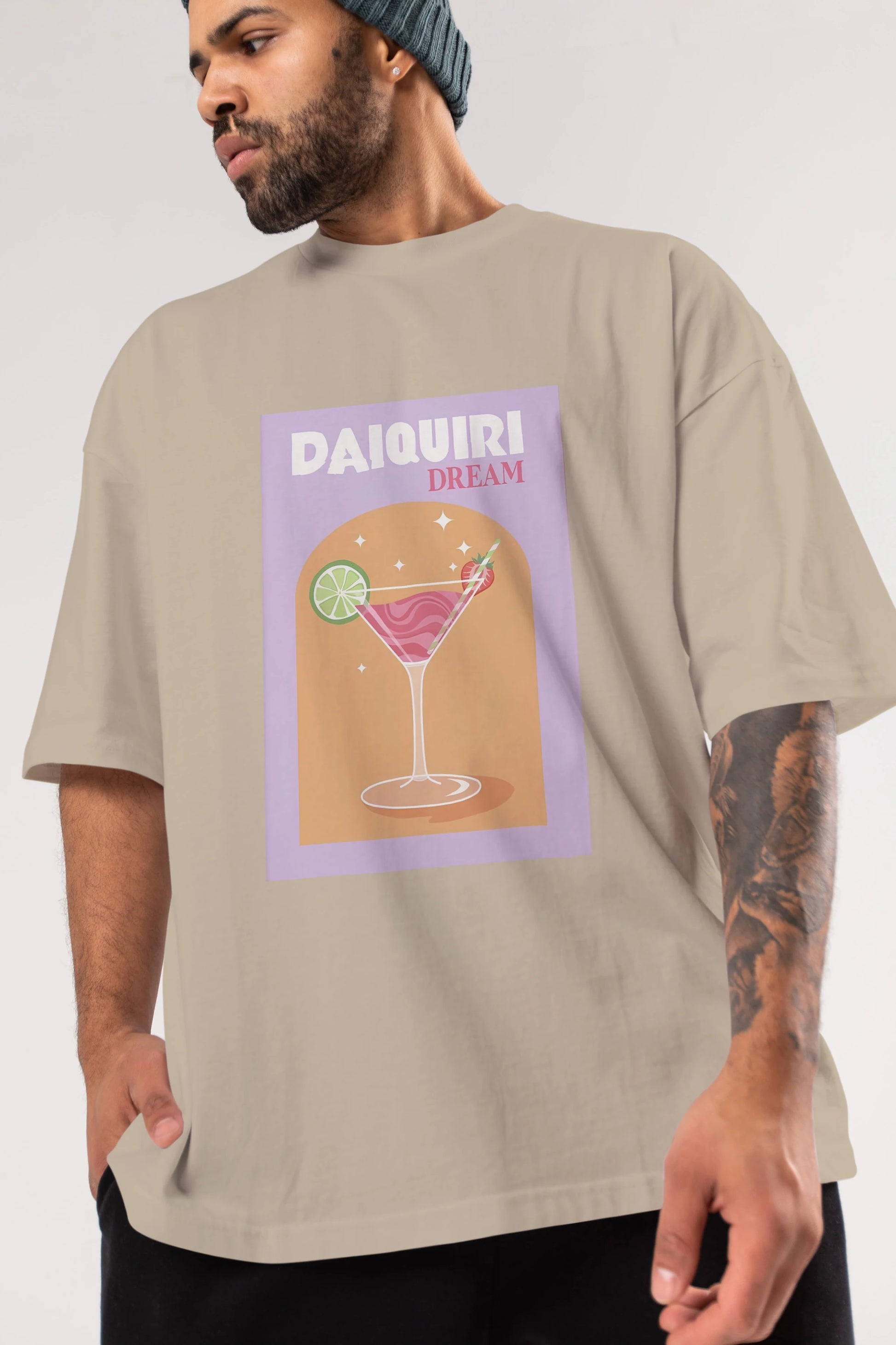 Daiquiri Dream Ön Baskılı Oversize t-shirt Erkek Kadın Unisex %100 Pamuk Bisiklet Yaka tişort