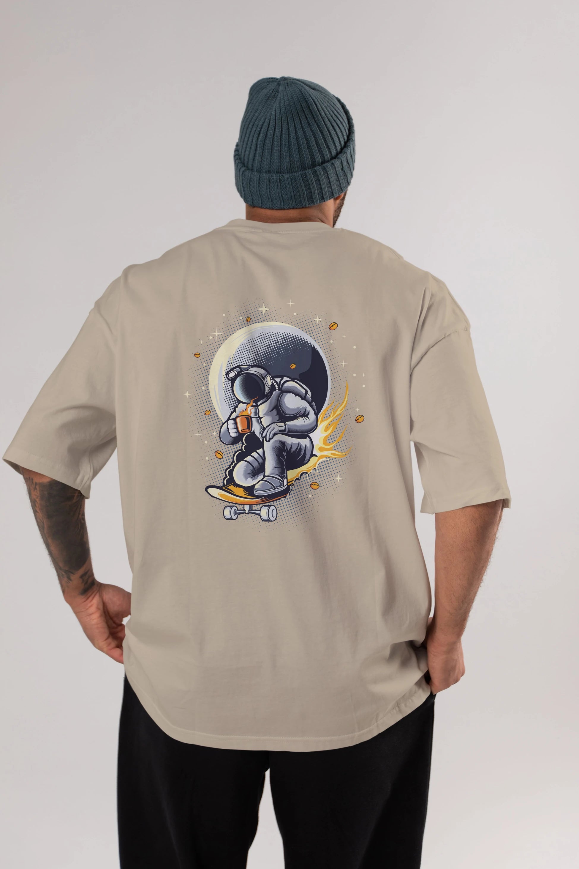 Astro Coffee Addict Arka Baskılı Oversize t-shirt Erkek Kadın Unisex