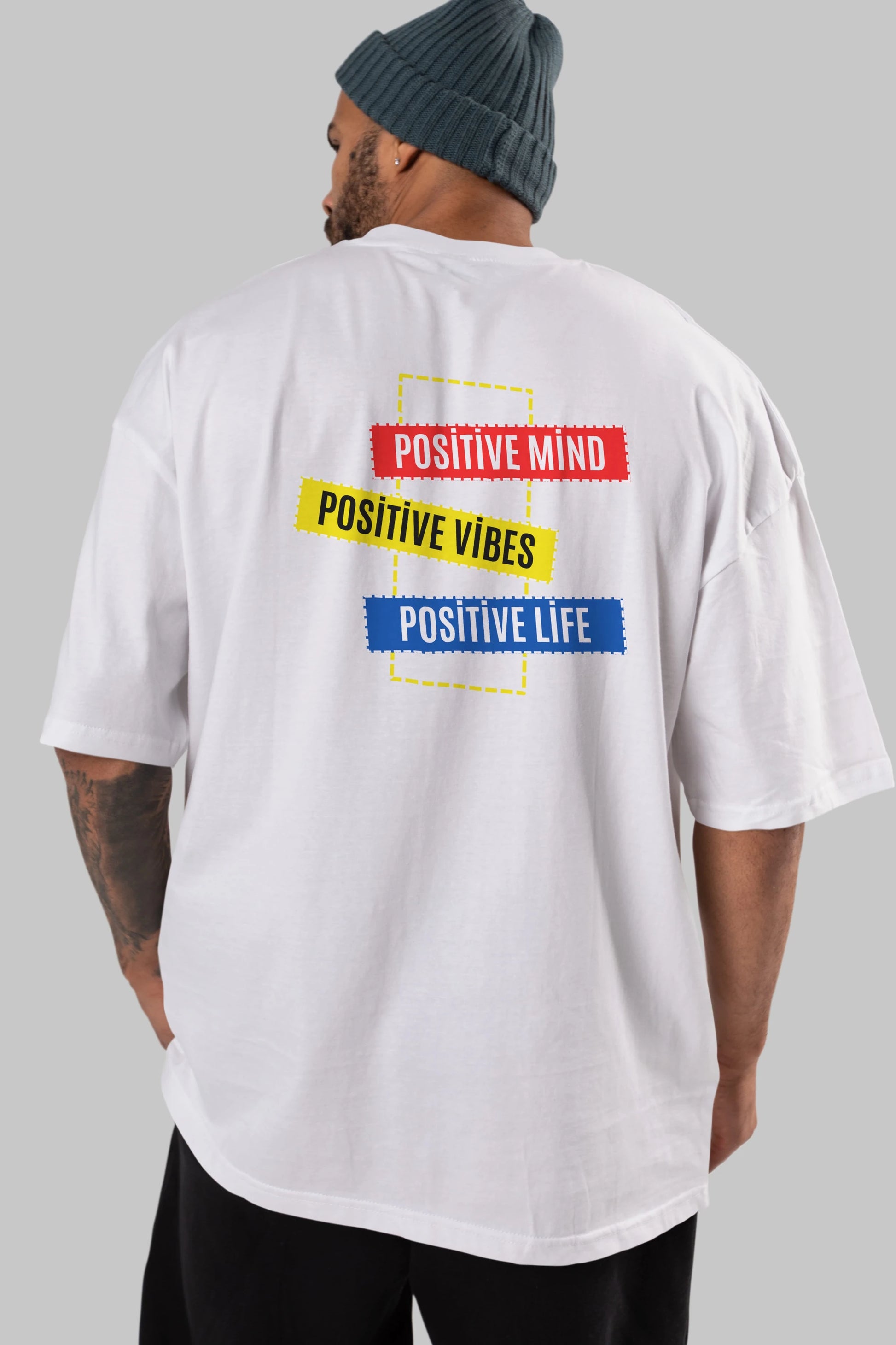 Positive Mind Vibes Lifes Arka Baskılı Oversize t-shirt Erkek Kadın Unisex