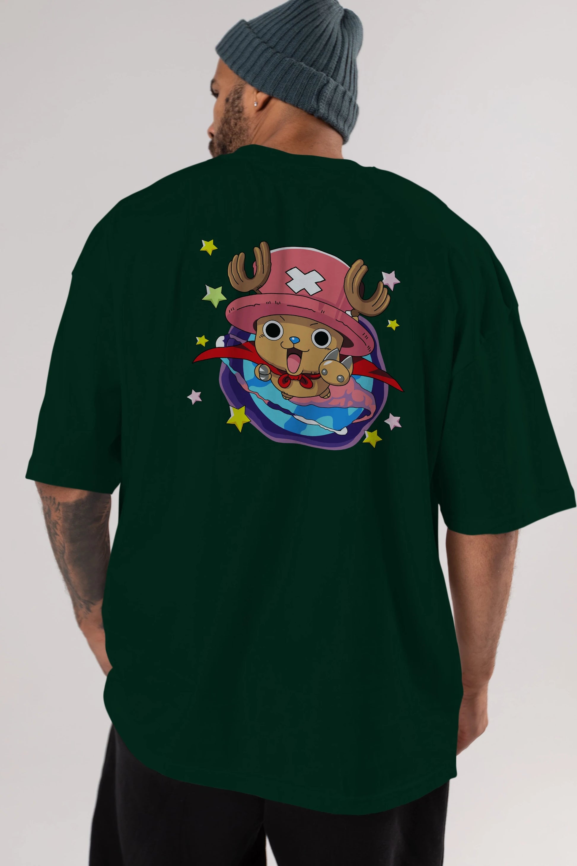 Tony Tony Chopper Anime Arka Baskılı Oversize t-shirt Erkek Kadın Unisex %100 pamuk tişort