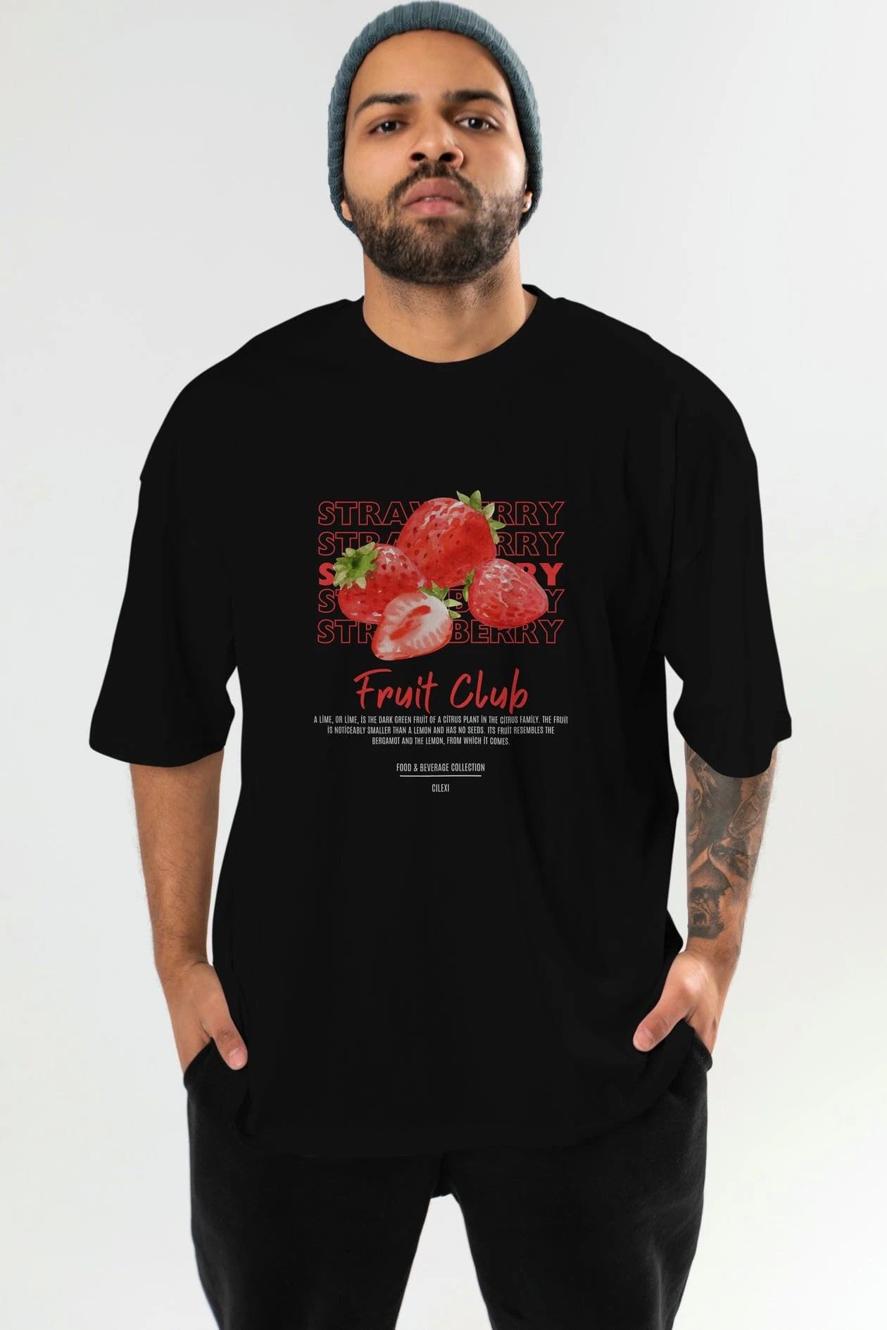 Strawberry Ön Baskılı Oversize t-shirt Erkek Kadın Pamuk Bisiklet Yaka tişort