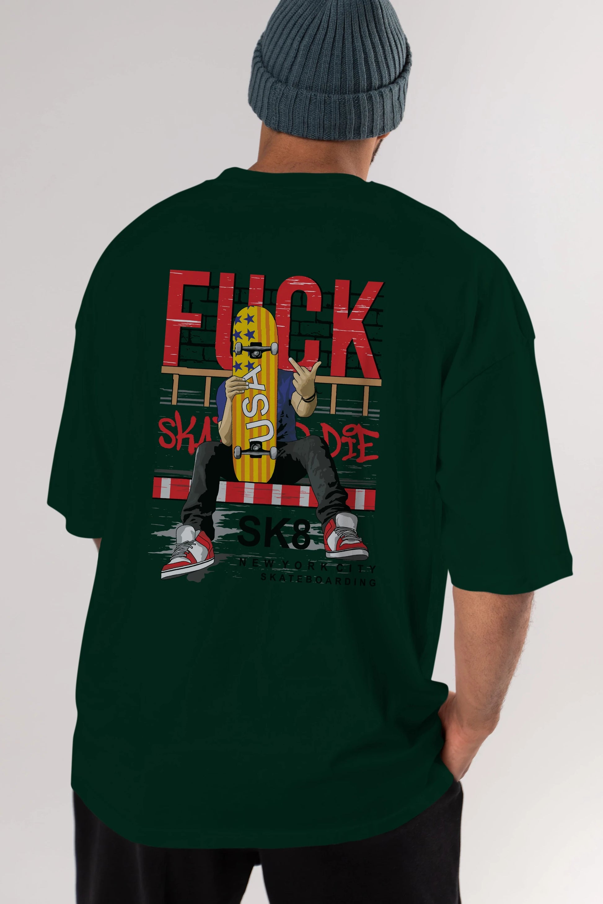 Skate or Die Arka Baskılı Oversize t-shirt Erkek Kadın Unisex