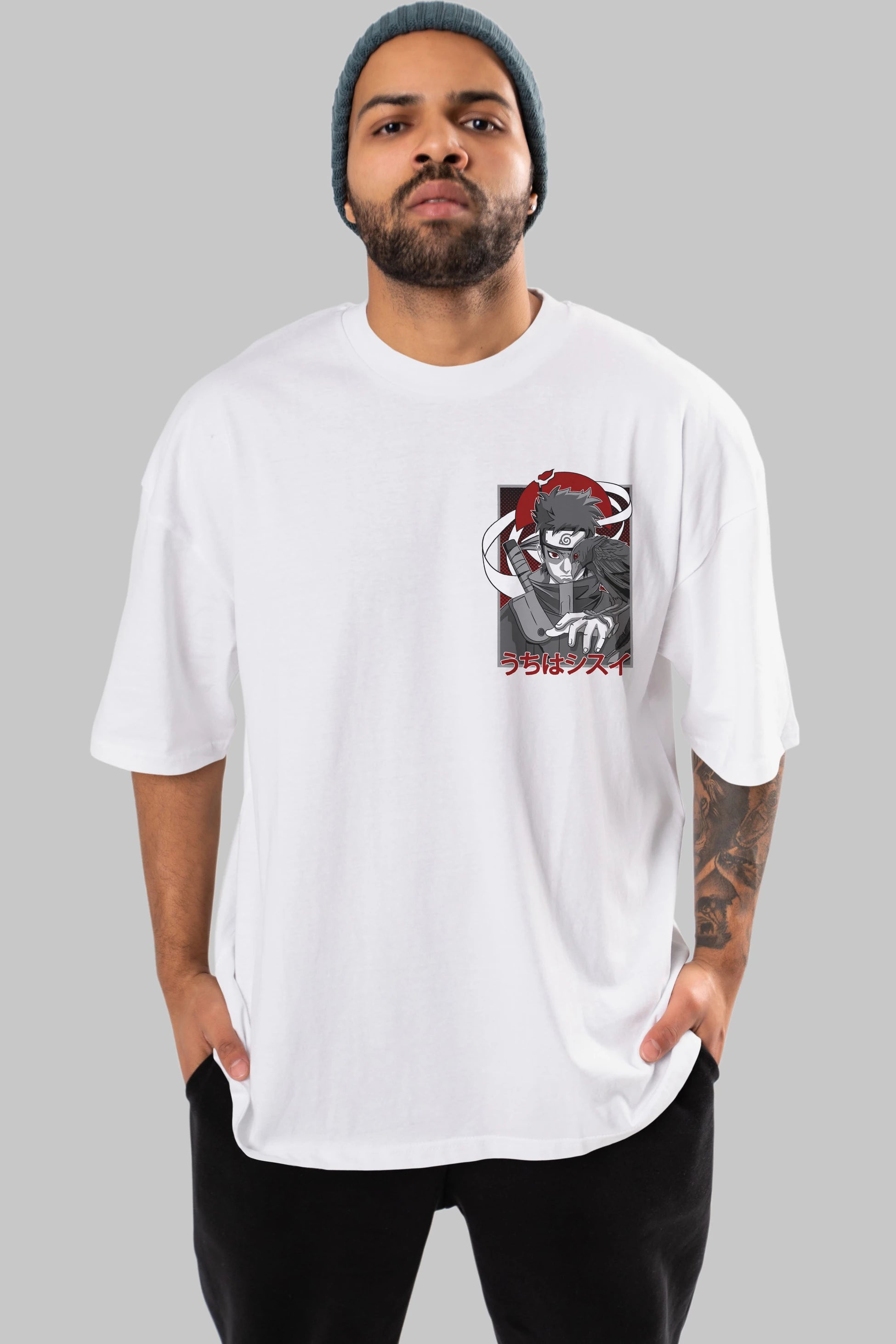 SHISUI UCHIHA NARUTO Ön Sol Baskılı Oversize t-shirt Erkek Kadın Unisex %100 Pamuk Bisiklet Yaka tişort