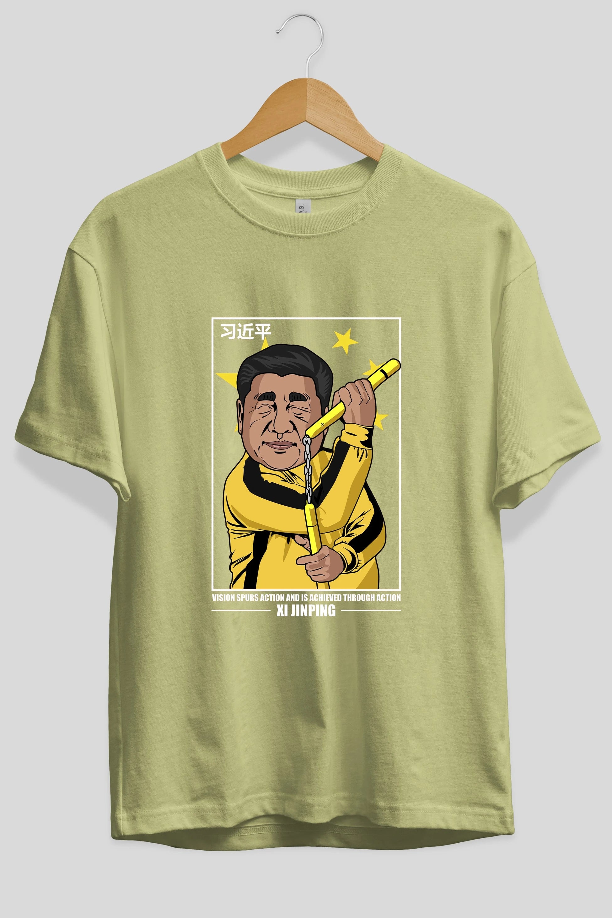Xi Jinping Bruce Lee Ön Baskılı Oversize t-shirt Erkek Kadın Unisex %100 Pamuk tişort