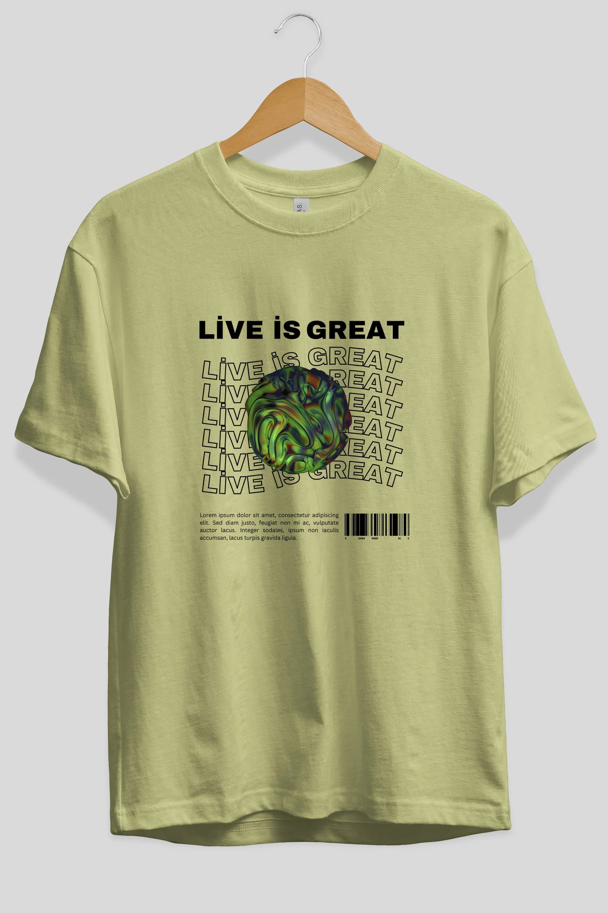 Live is Great Yazılı Ön Baskılı Oversize t-shirt Erkek Kadın Unisex