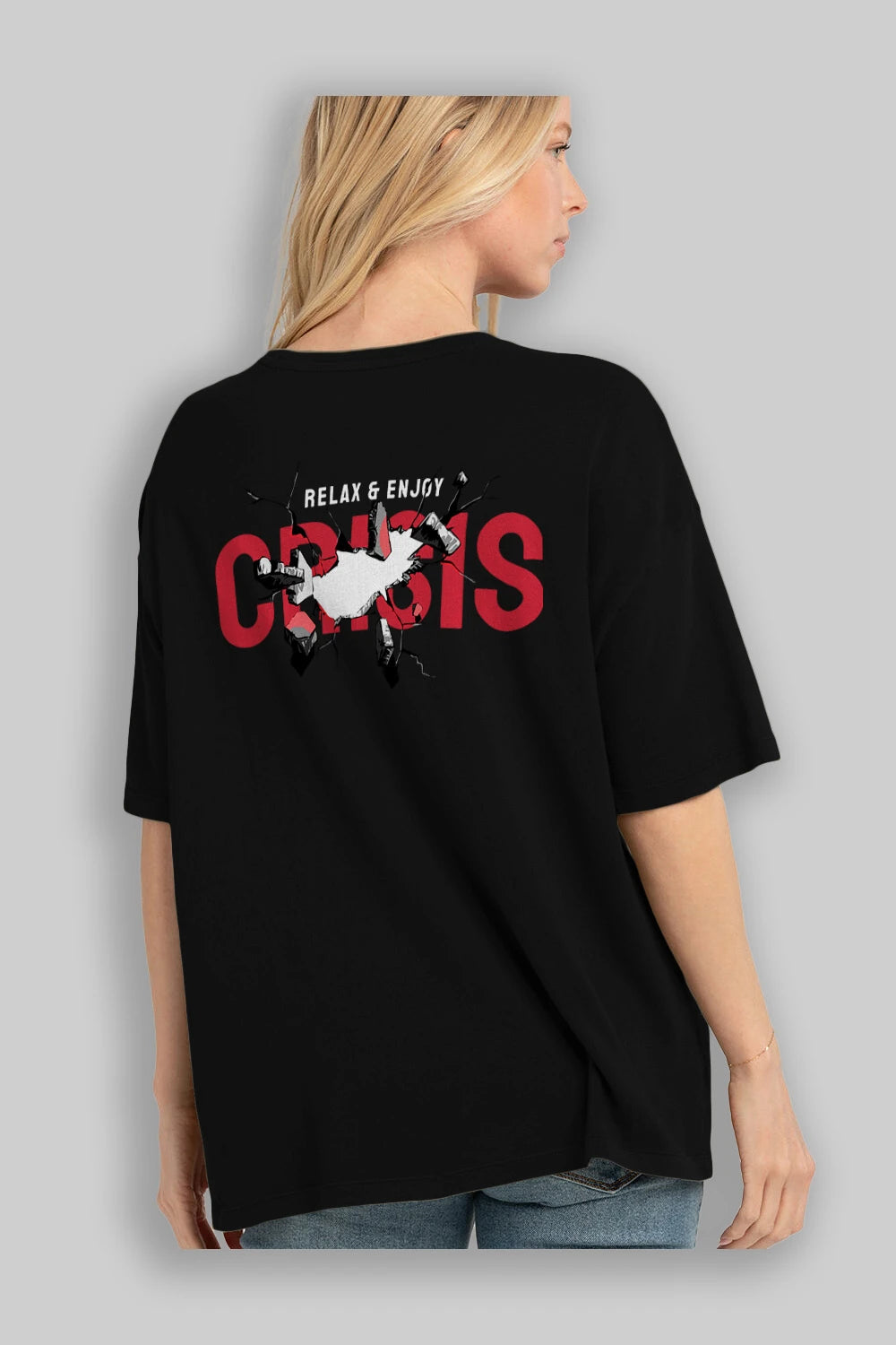 Relax and Enjoy Arka Baskılı Oversize t-shirt Erkek Kadın Unisex