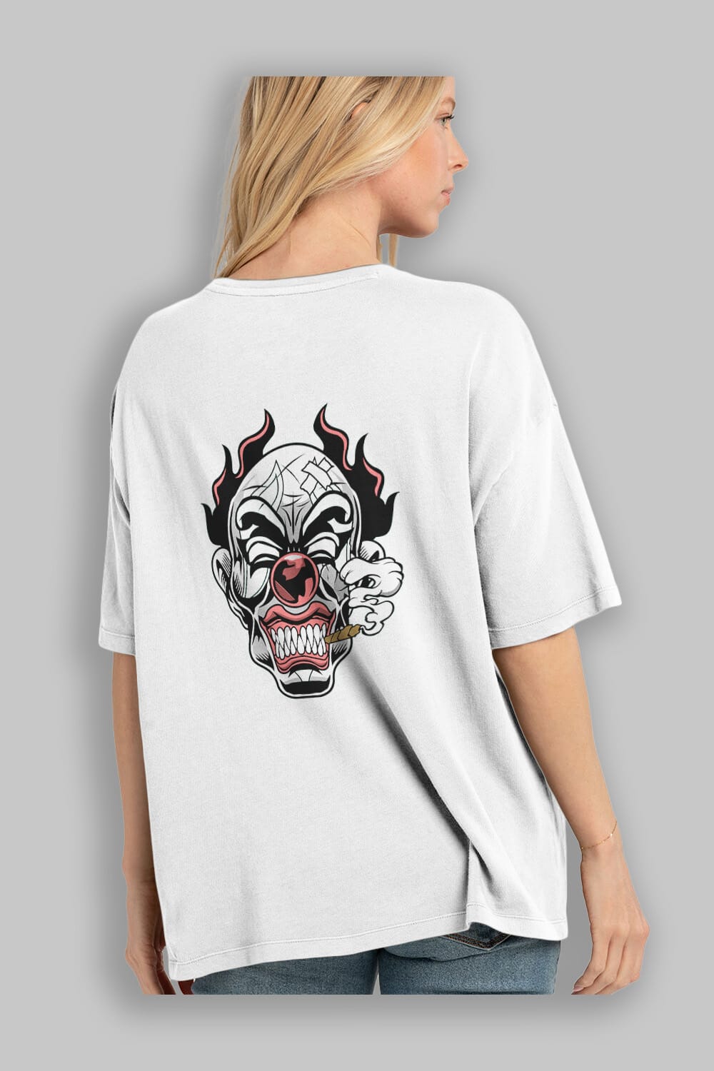 Clown Horror Arka Baskılı Oversize t-shirt Erkek Kadın Unisex %100 Pamuk tişort