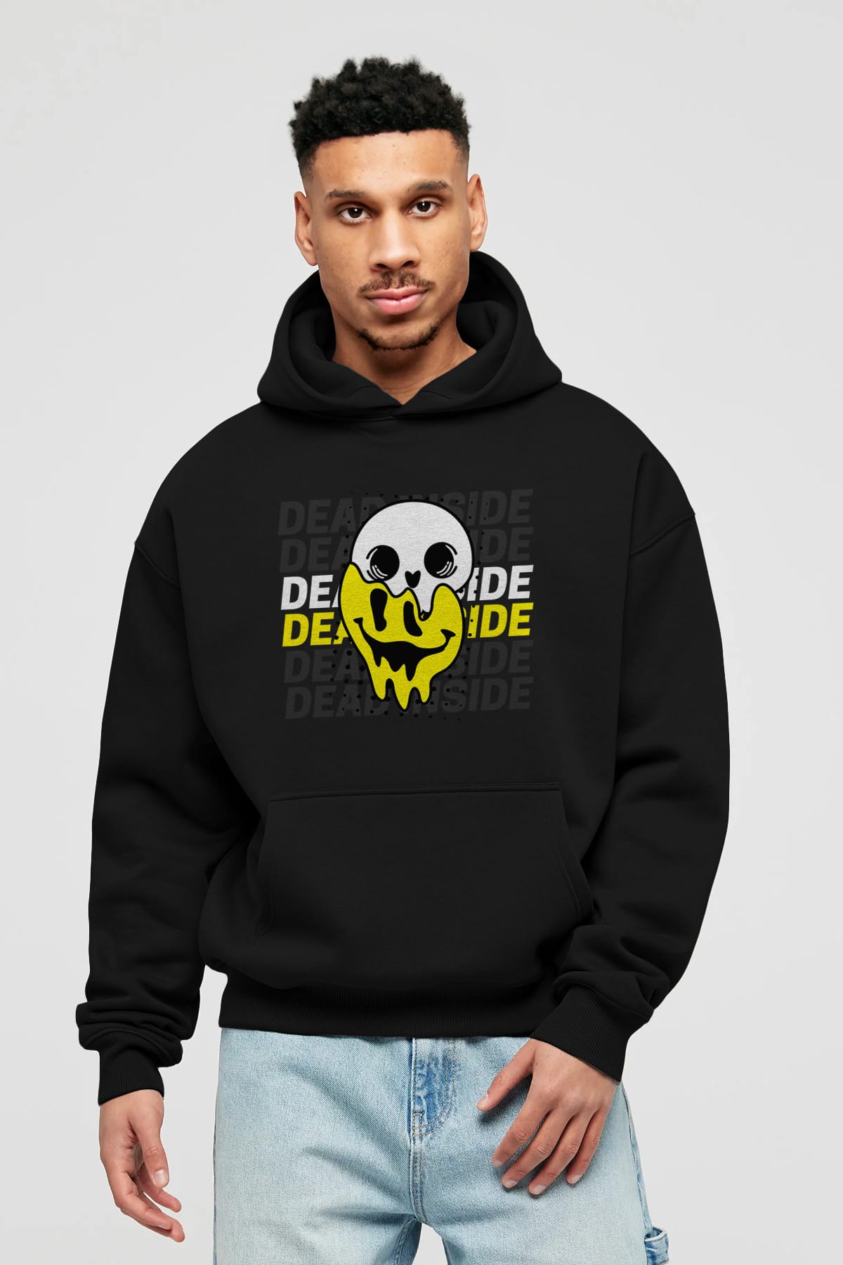 Dead Inside Yazılı Ön Baskılı Oversize Hoodie Kapüşonlu Sweatshirt Erkek Kadın Unisex