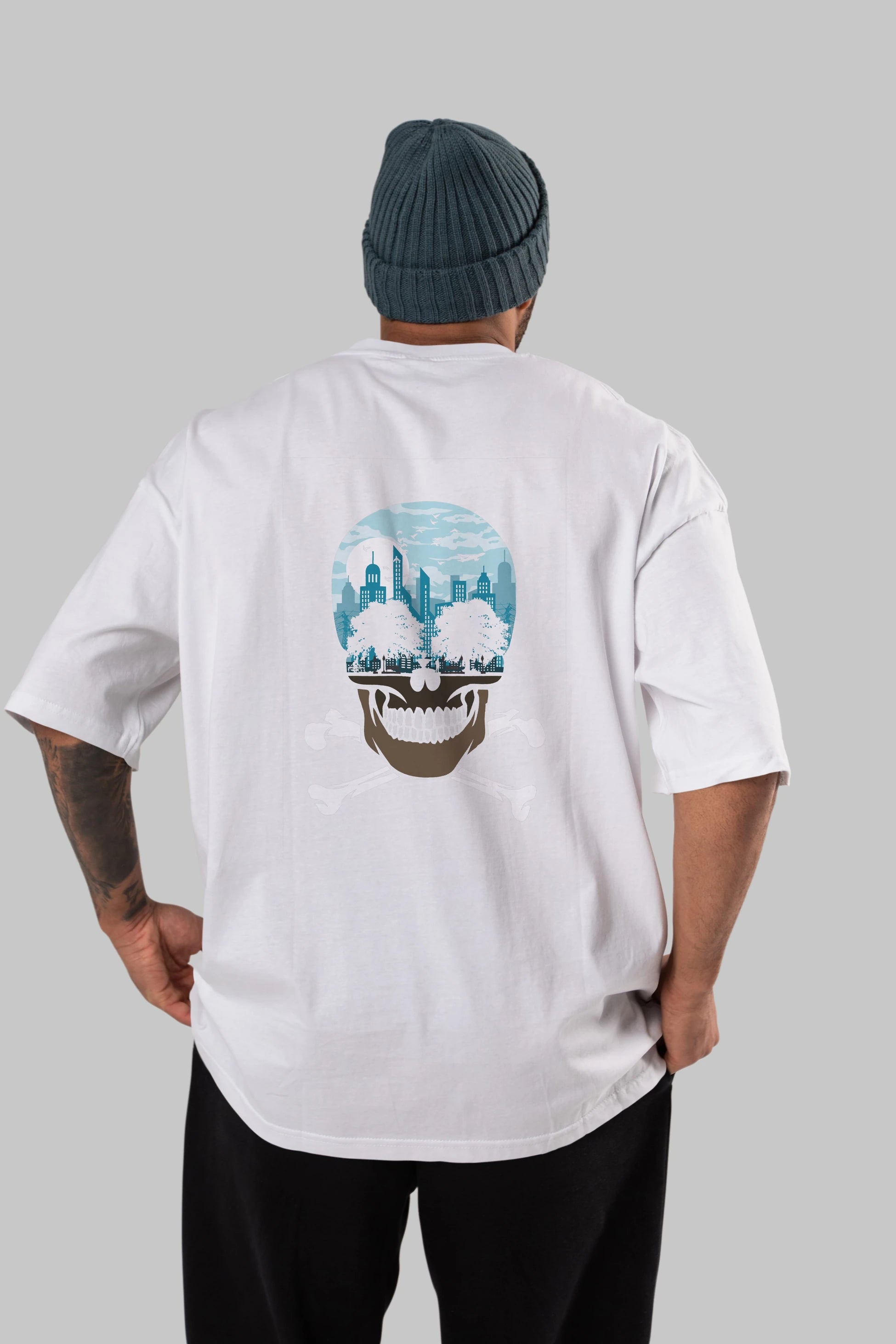 Death City Arka Baskılı Oversize t-shirt %100 pamuk Erkek Kadın Unisex