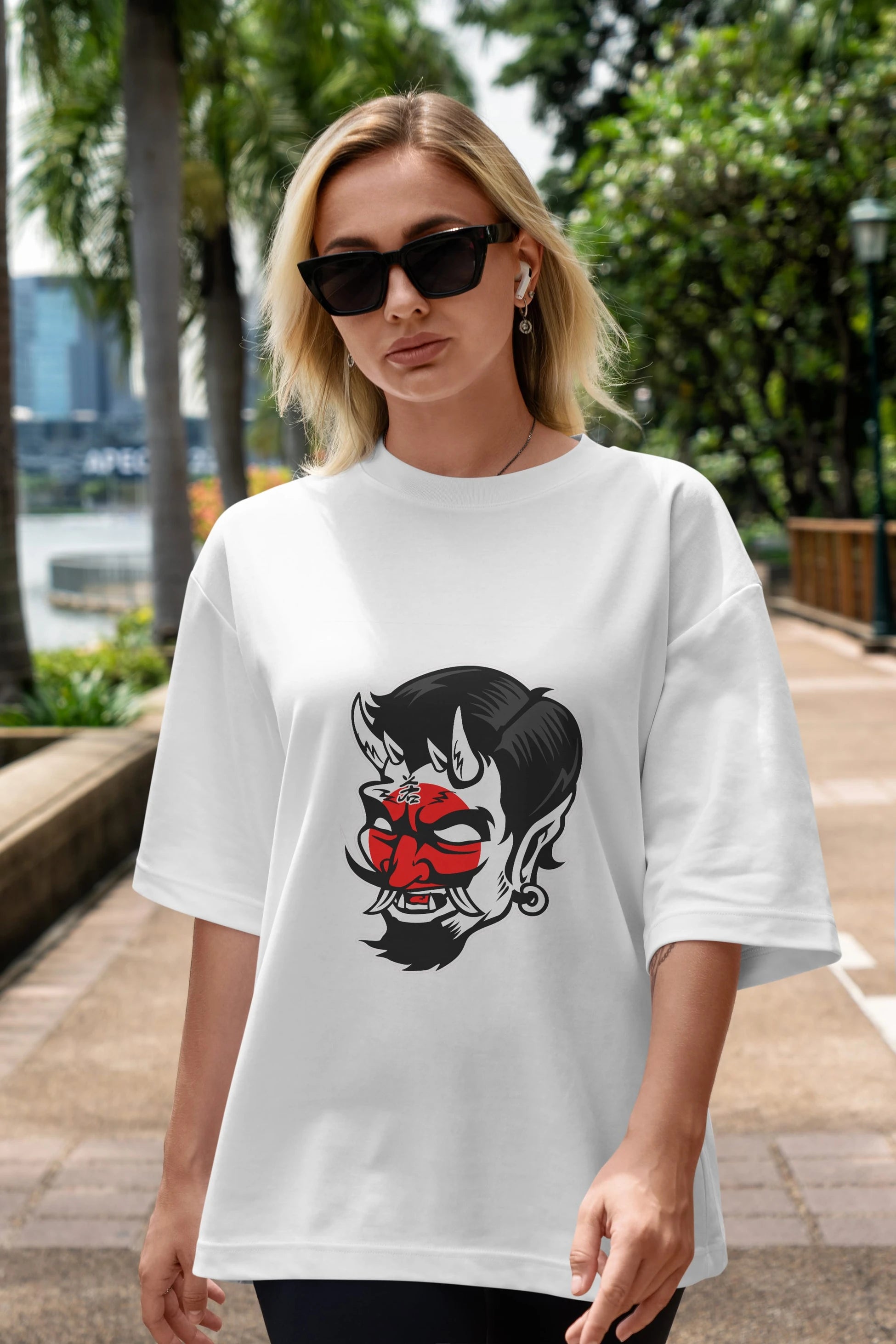 Japanese Devil Ön Baskılı Oversize t-shirt Erkek Kadın Unisex %100 Pamuk tişort