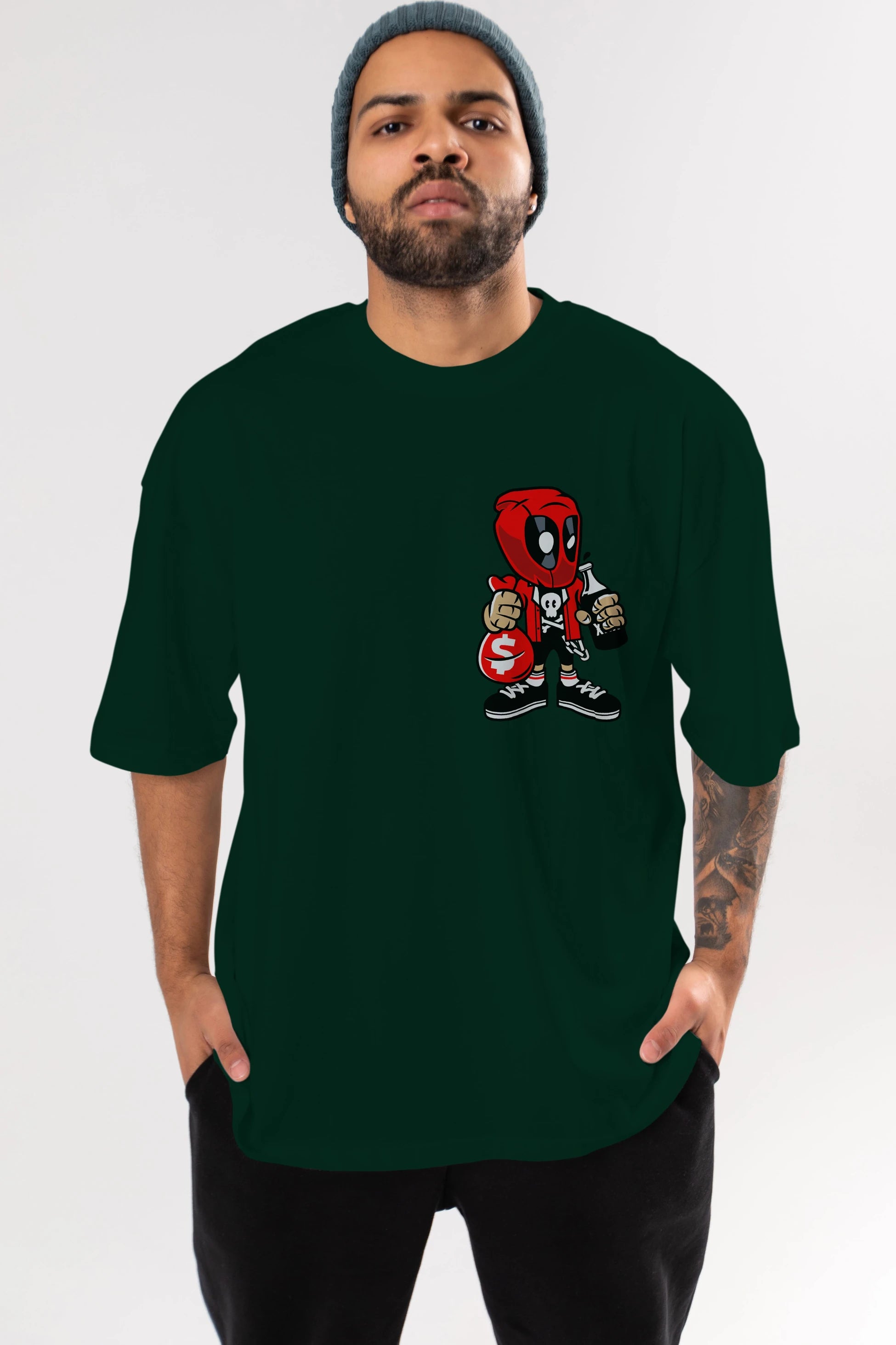 Deadpool (20) Ön Sol Baskılı Oversize t-shirt Erkek Kadın Unisex %100 Pamuk Bisiklet Yaka tişort