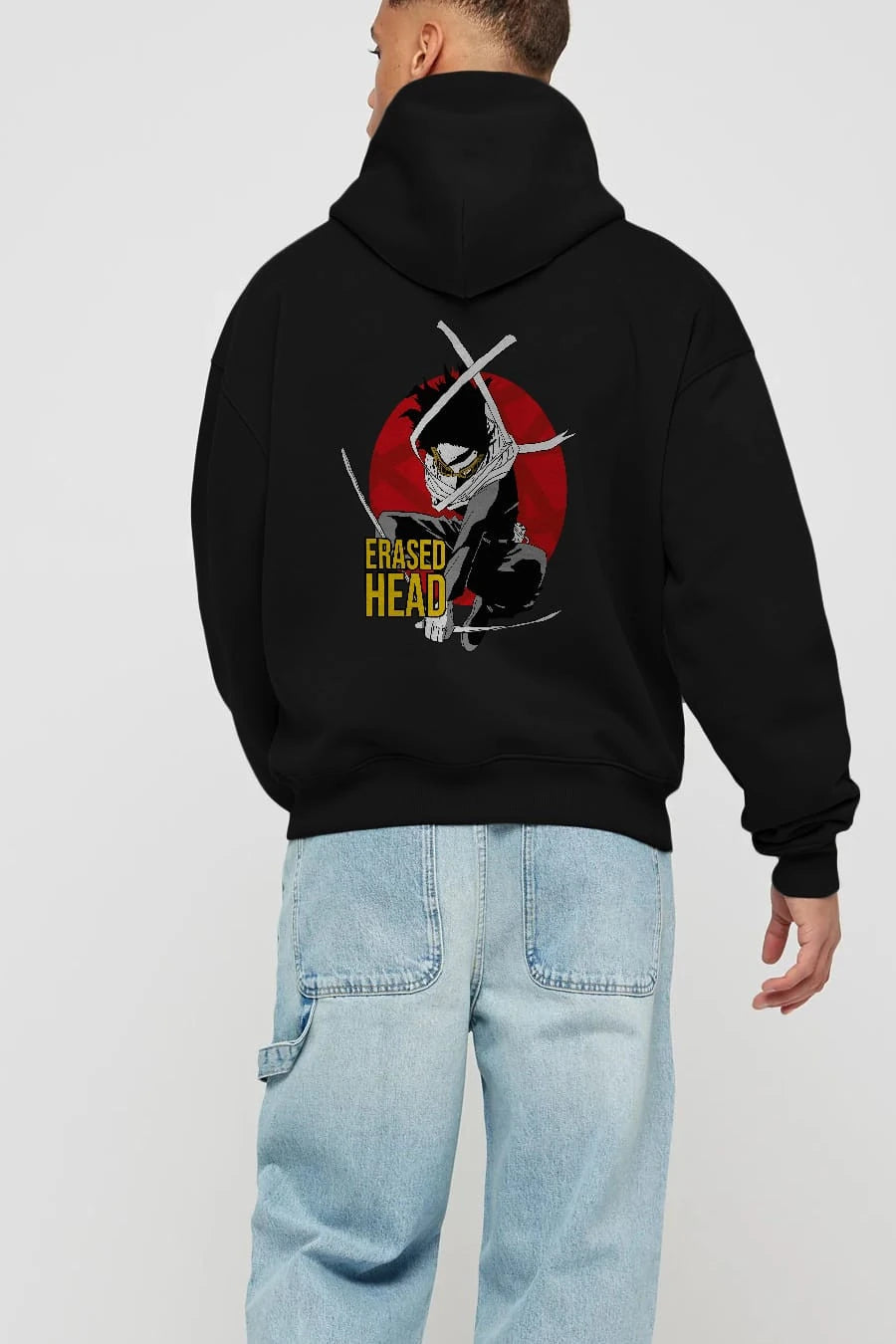 Erased Head Anime Arka Baskılı Hoodie Oversize Kapüşonlu Sweatshirt Erkek Kadın Unisex