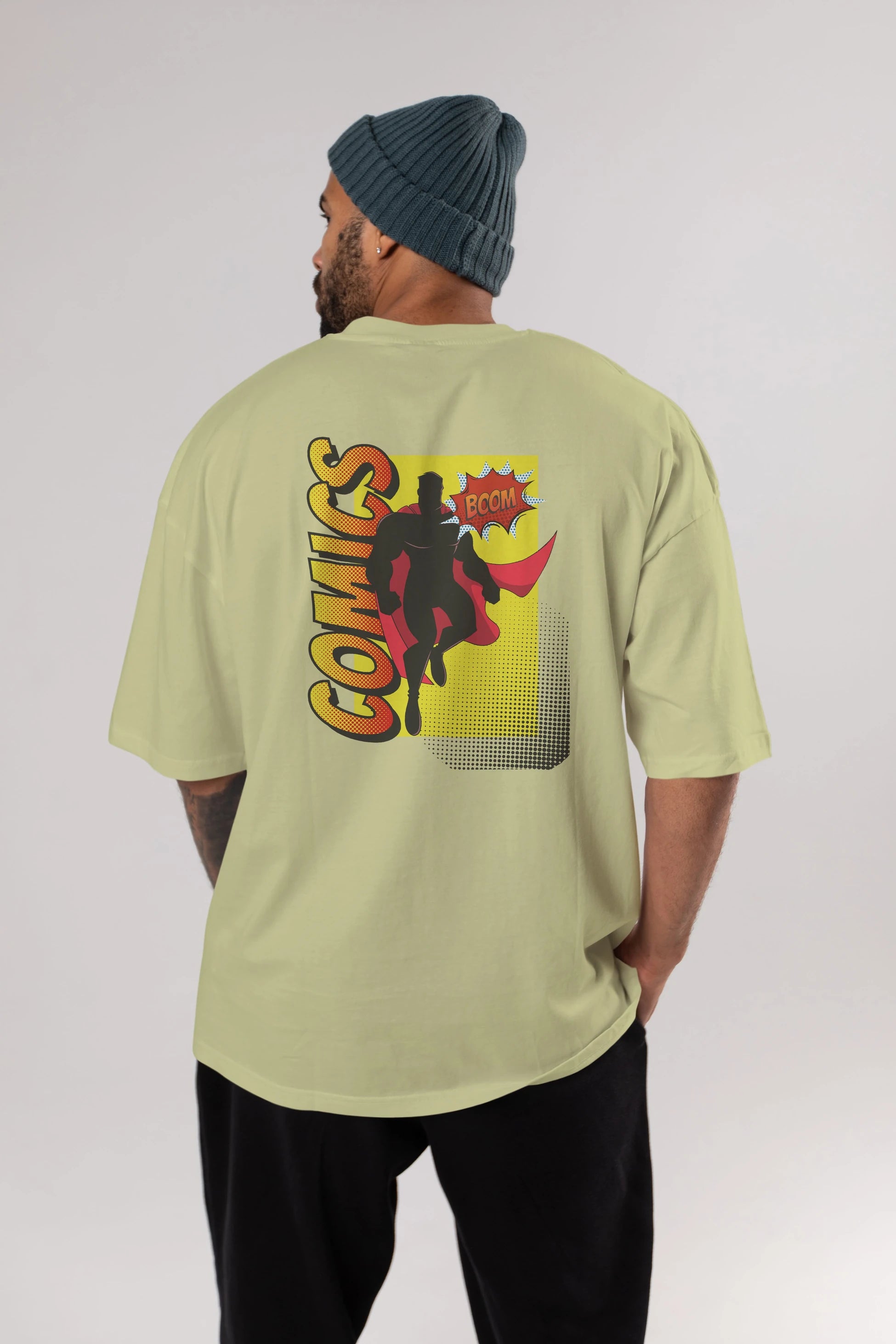 Comics Boom Arka Baskılı Oversize t-shirt Erkek Kadın Unisex