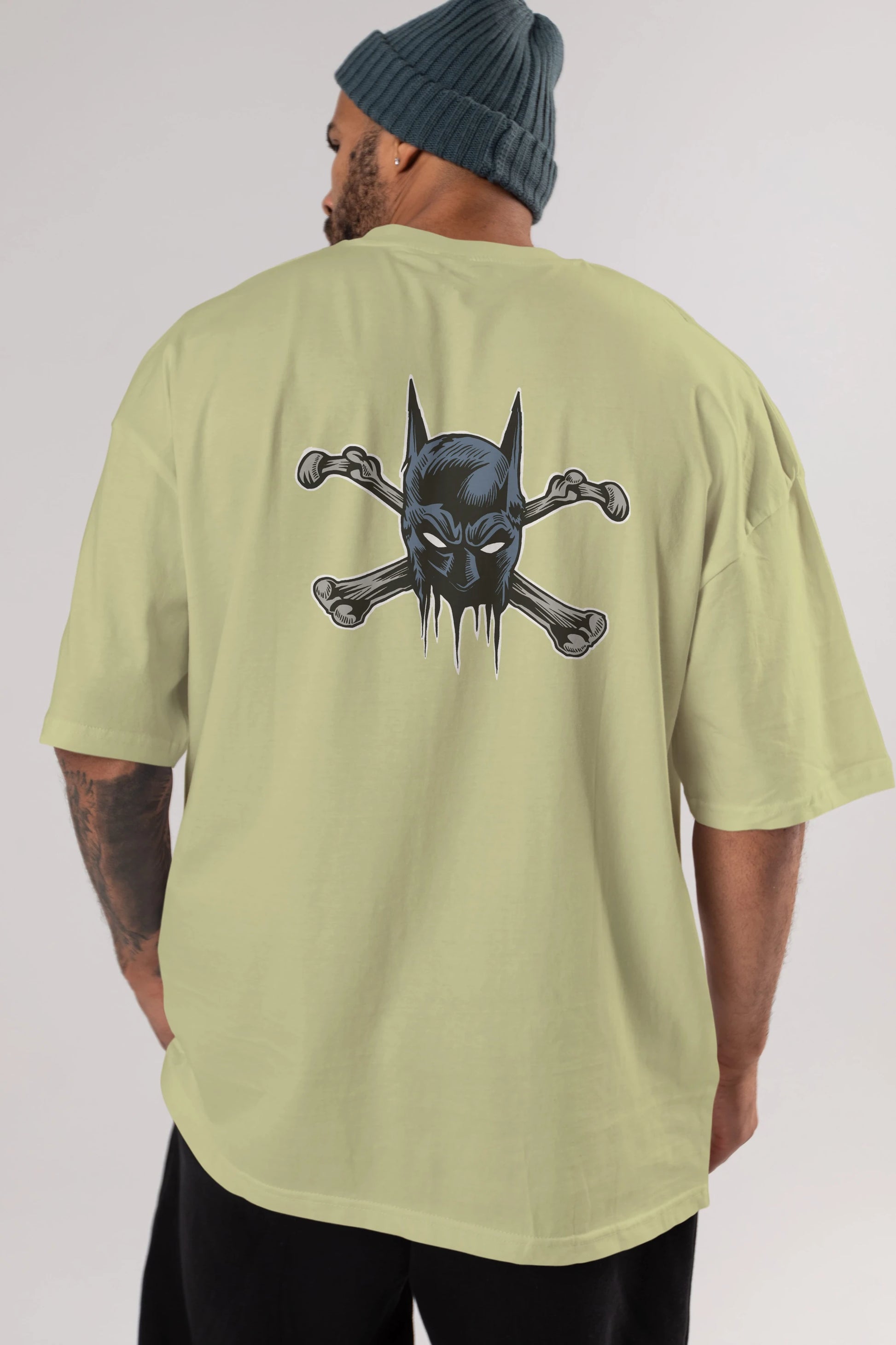 Batbones Arka Baskılı Oversize t-shirt Erkek Kadın Unisex %100 Pamuk