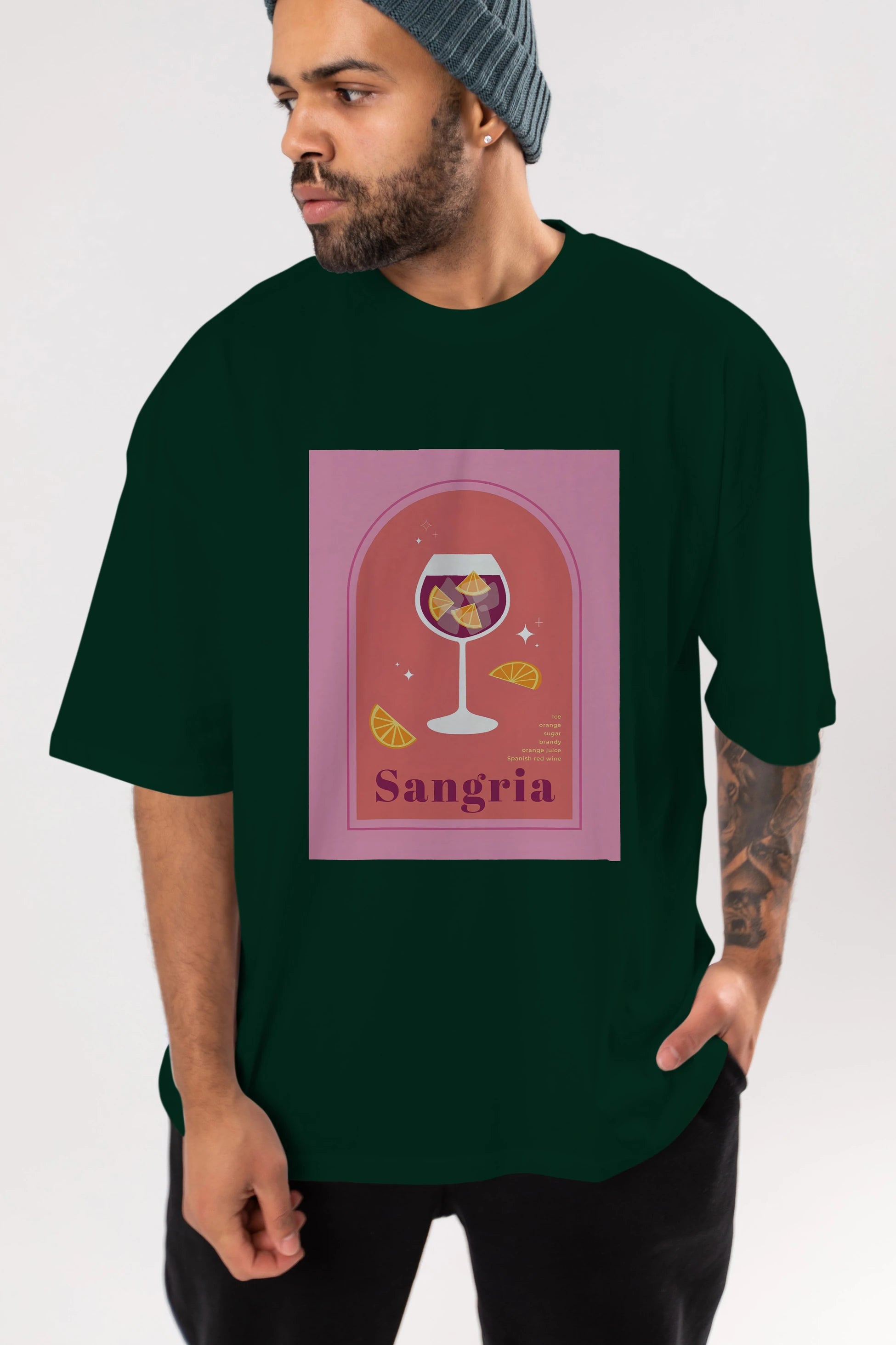 Sangria Ön Baskılı Oversize t-shirt Erkek Kadın Unisex %100 Pamuk Bisiklet Yaka tişort