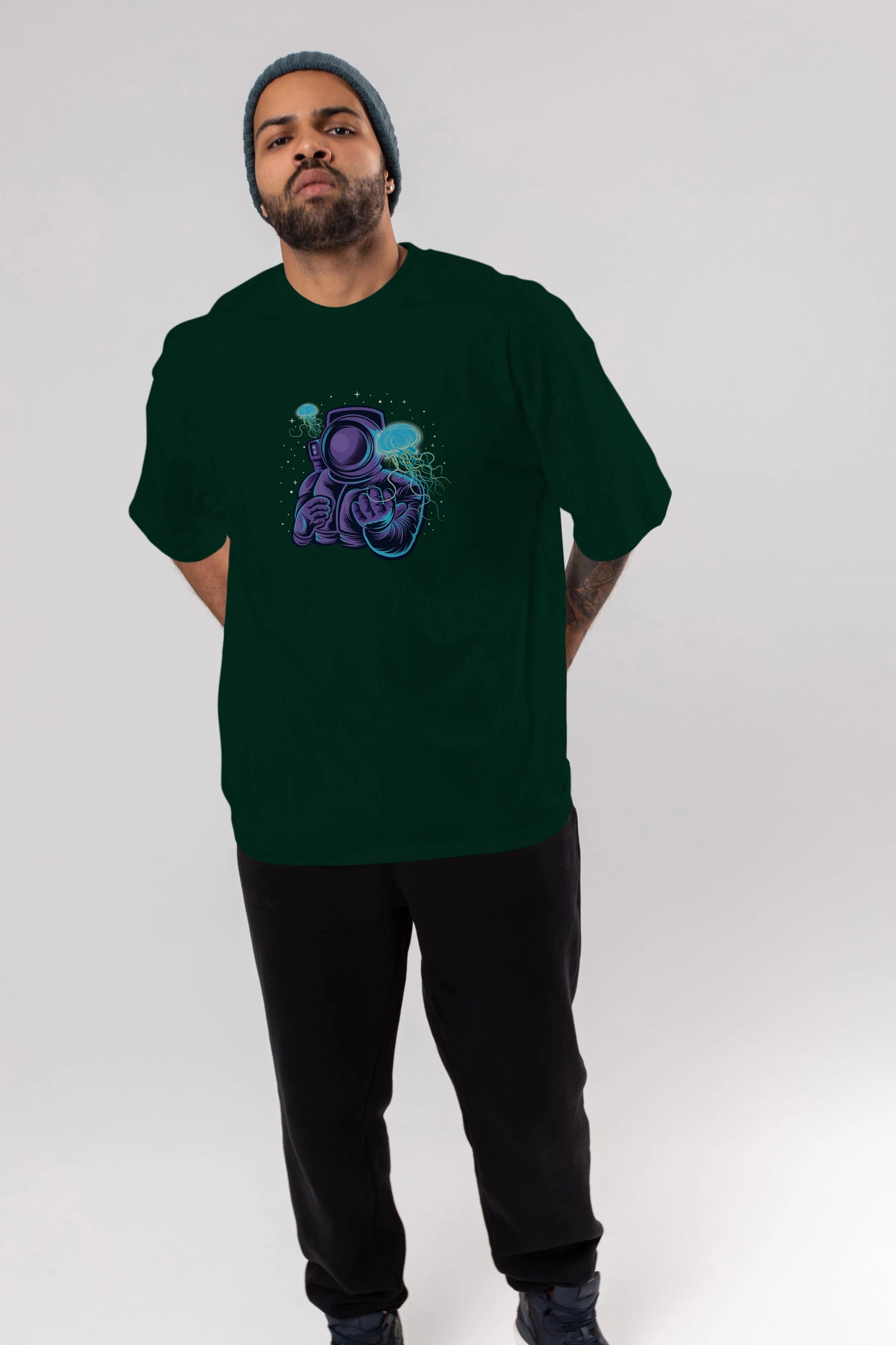 Astronaut and Jellyfish Ön Baskılı Oversize t-shirt Erkek Kadın Unisex