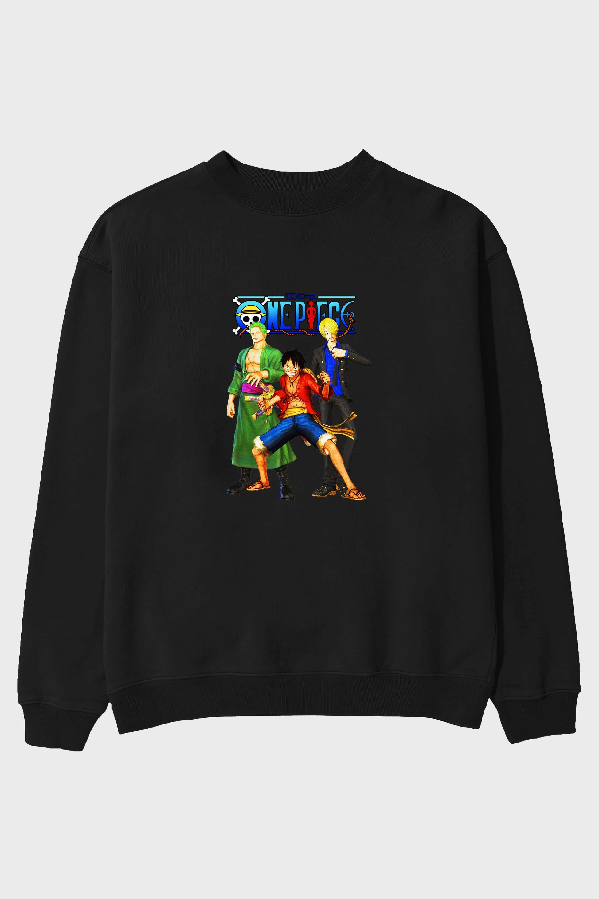 Luffy Sanji Zoro Ön Baskılı Anime Oversize Sweatshirt Erkek Kadın Unisex