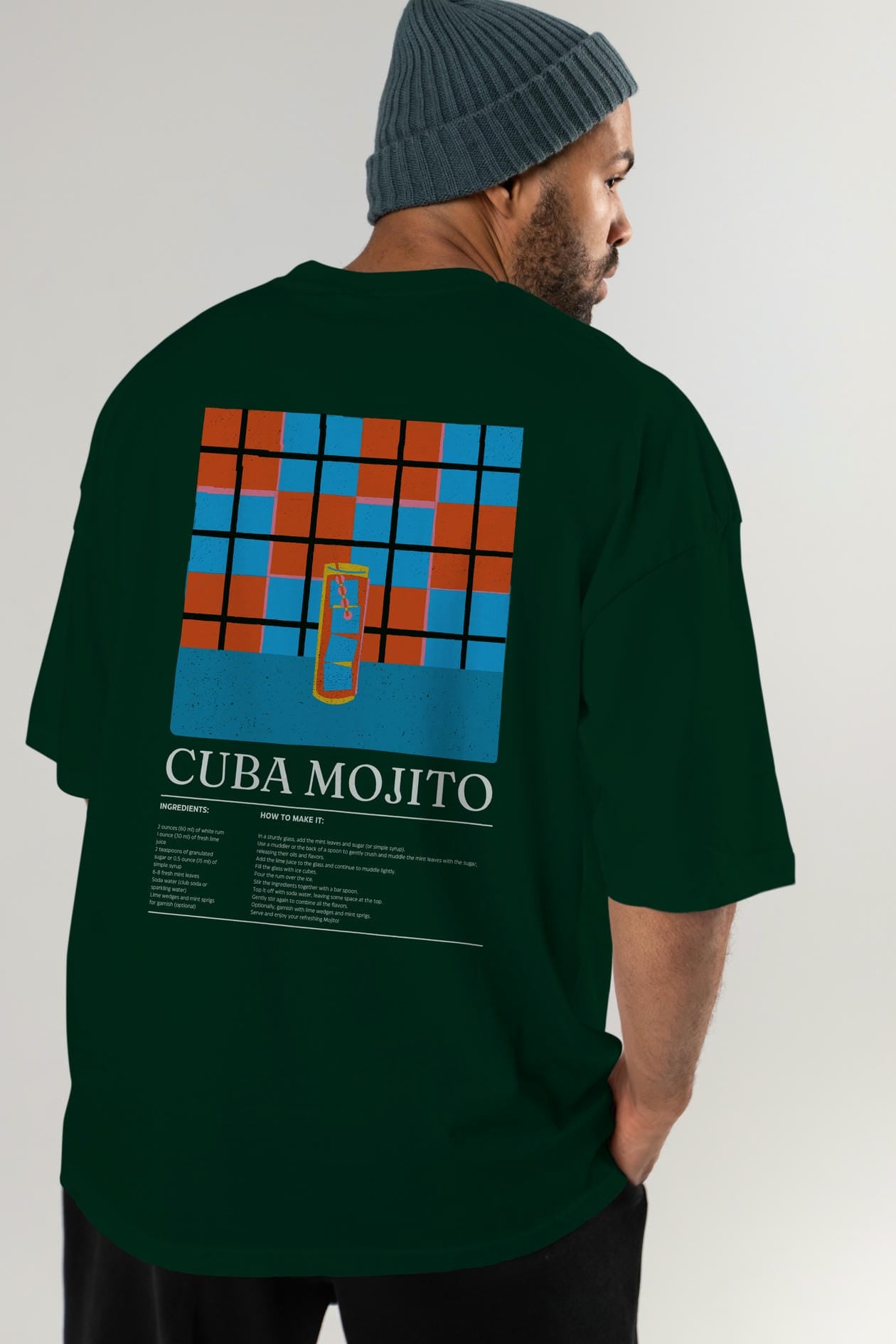 Cuba Mojıto Kokteyl Serisi Arka Baskılı Oversize t-shirt Erkek Kadın %100 Pamuk Bisiklet Yaka tişort