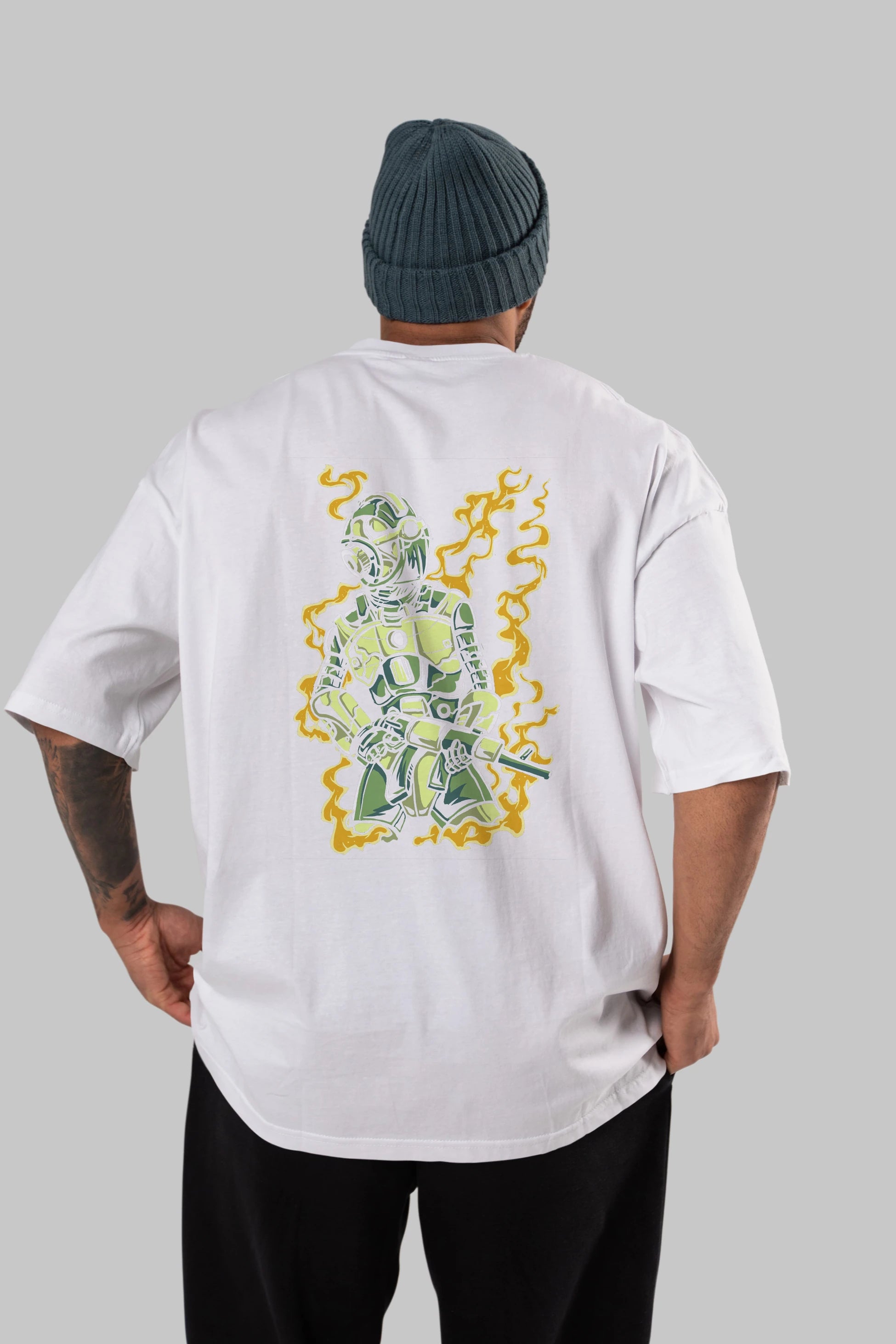 Robot Soldier Arka Baskılı Oversize t-shirt Erkek Kadın Unisex %100 Pamuk