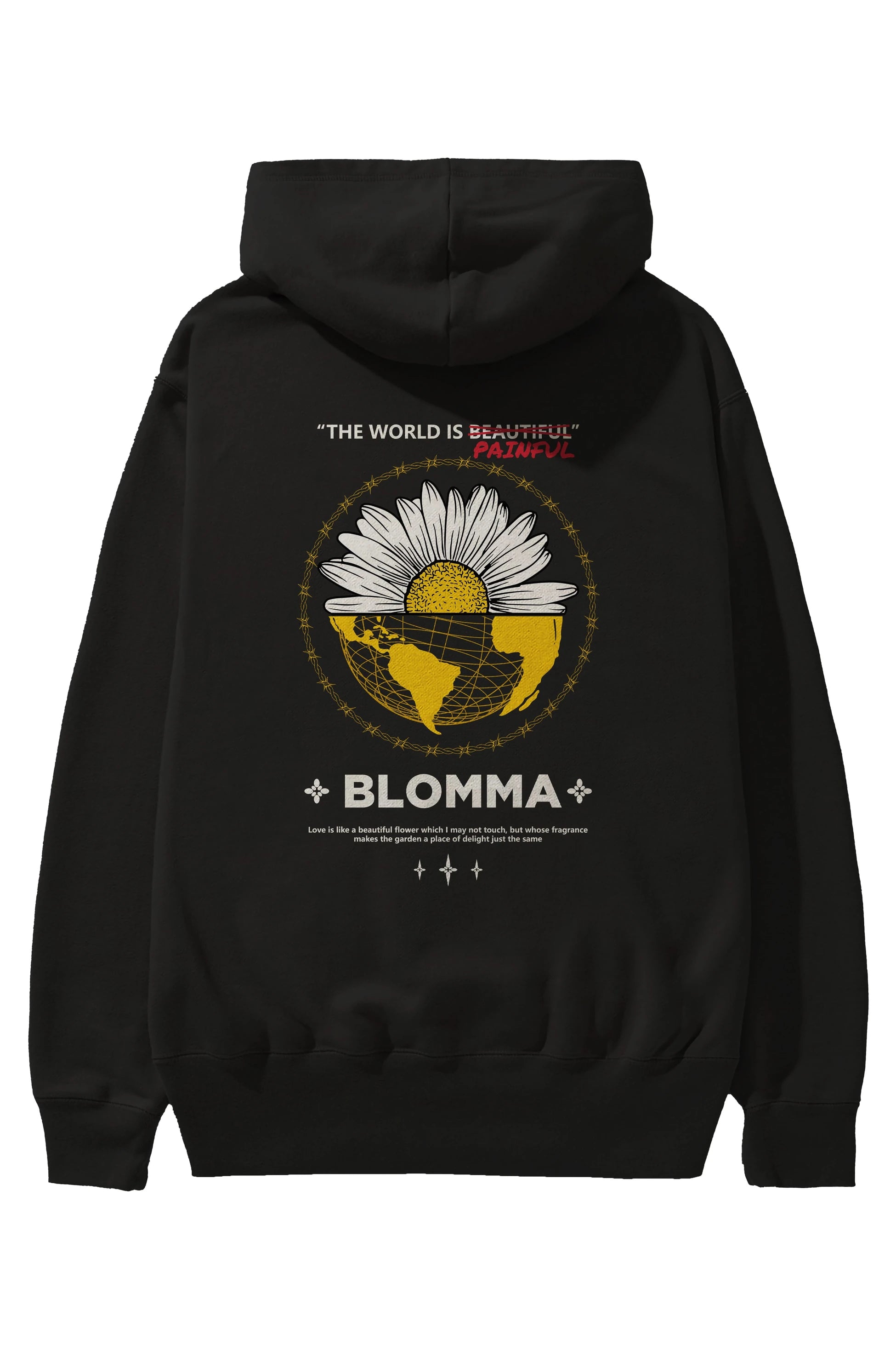 Blomma Arka Baskılı Hoodie Oversize Kapüşonlu Sweatshirt Erkek Kadın Unisex
