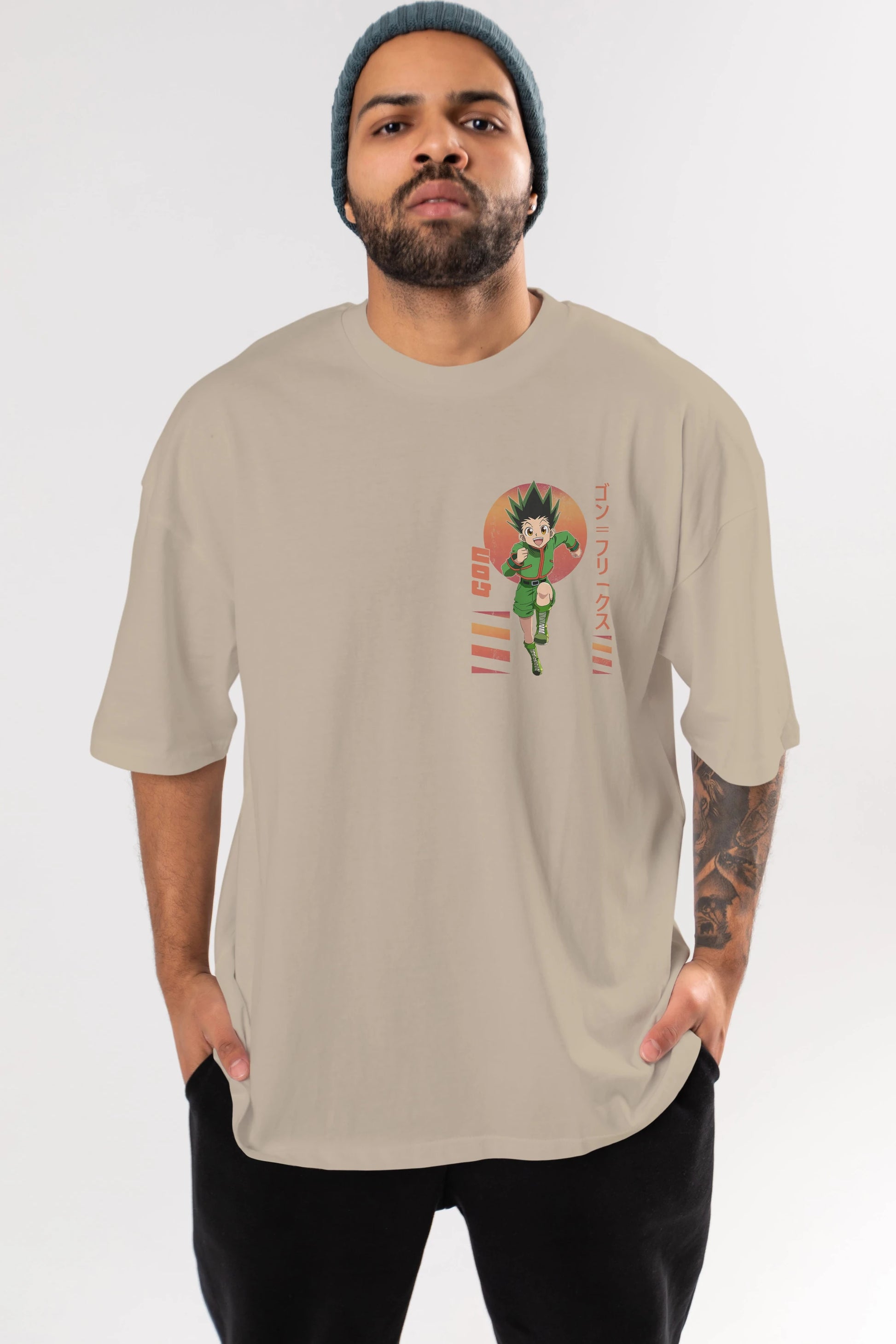 Gon Freecss HUNTER X HUNTER 2 Ön Sol Baskılı Oversize t-shirt Erkek Kadın Unisex %100 Pamuk Bisiklet Yaka tişort