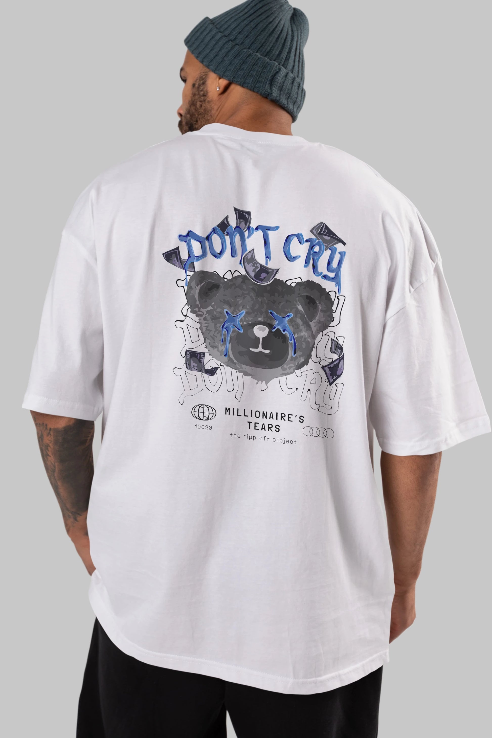 Dont Cry Bear Arka Baskılı Oversize t-shirt Erkek Kadın Unisex