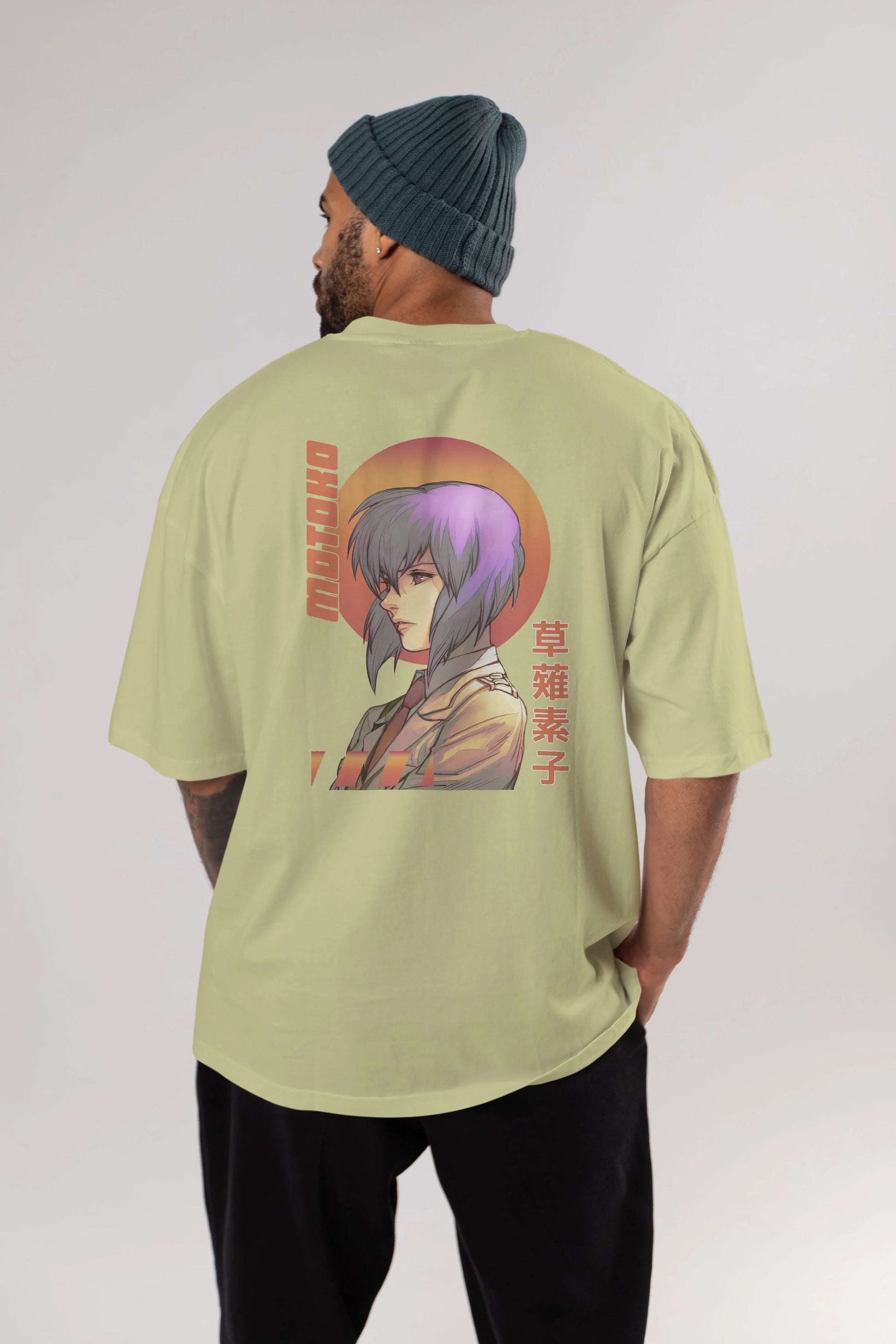 Motoko Kusanagi 10 Anime Arka Baskılı Oversize t-shirt Erkek Kadın Unisex