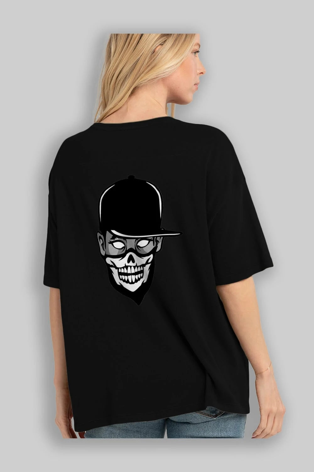 Skull Mask Arka Baskılı Oversize t-shirt Erkek Kadın Unisex %100 Pamuk tişort