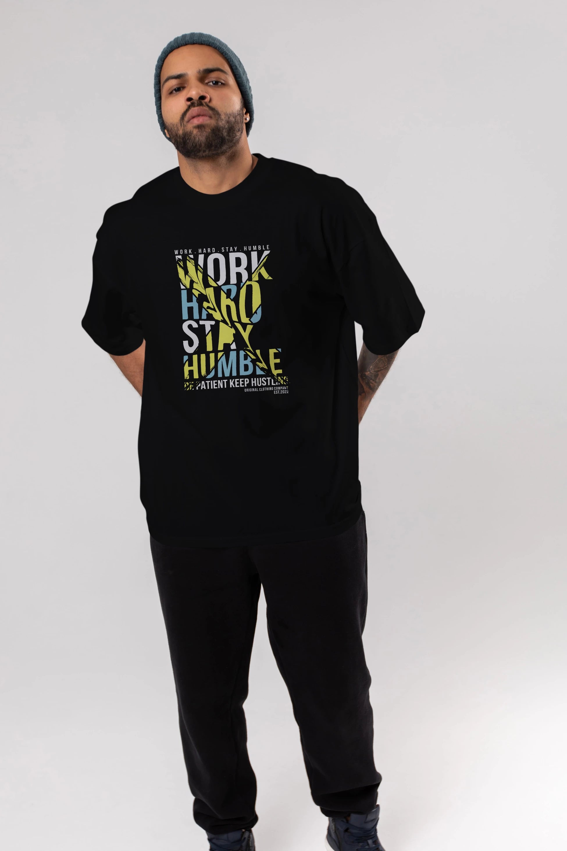 Work Hard Stay Humble Ön Baskılı Oversize t-shirt Erkek Kadın Unisex
