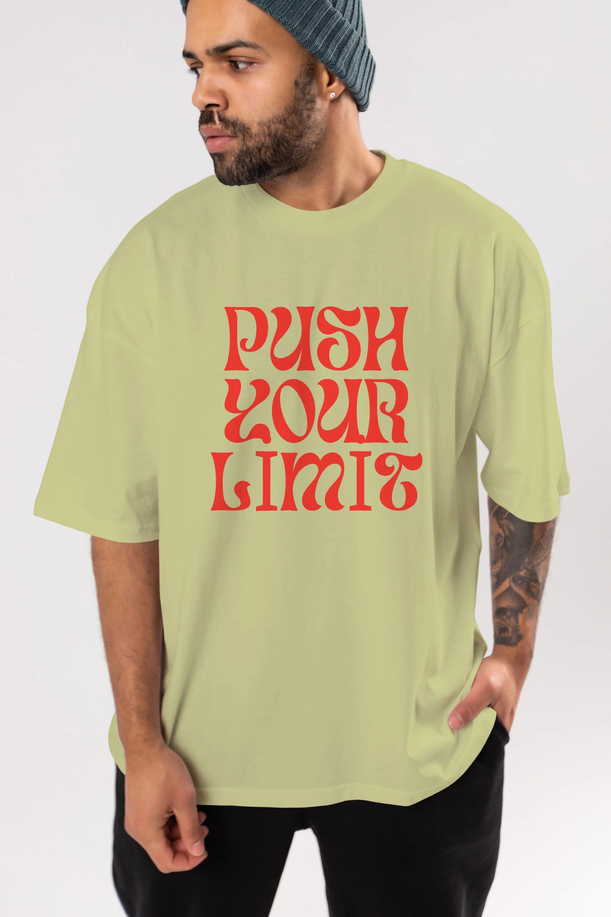 Push Your Limit Yazılı 2 Ön Baskılı Oversize t-shirt Erkek Kadın Unisex