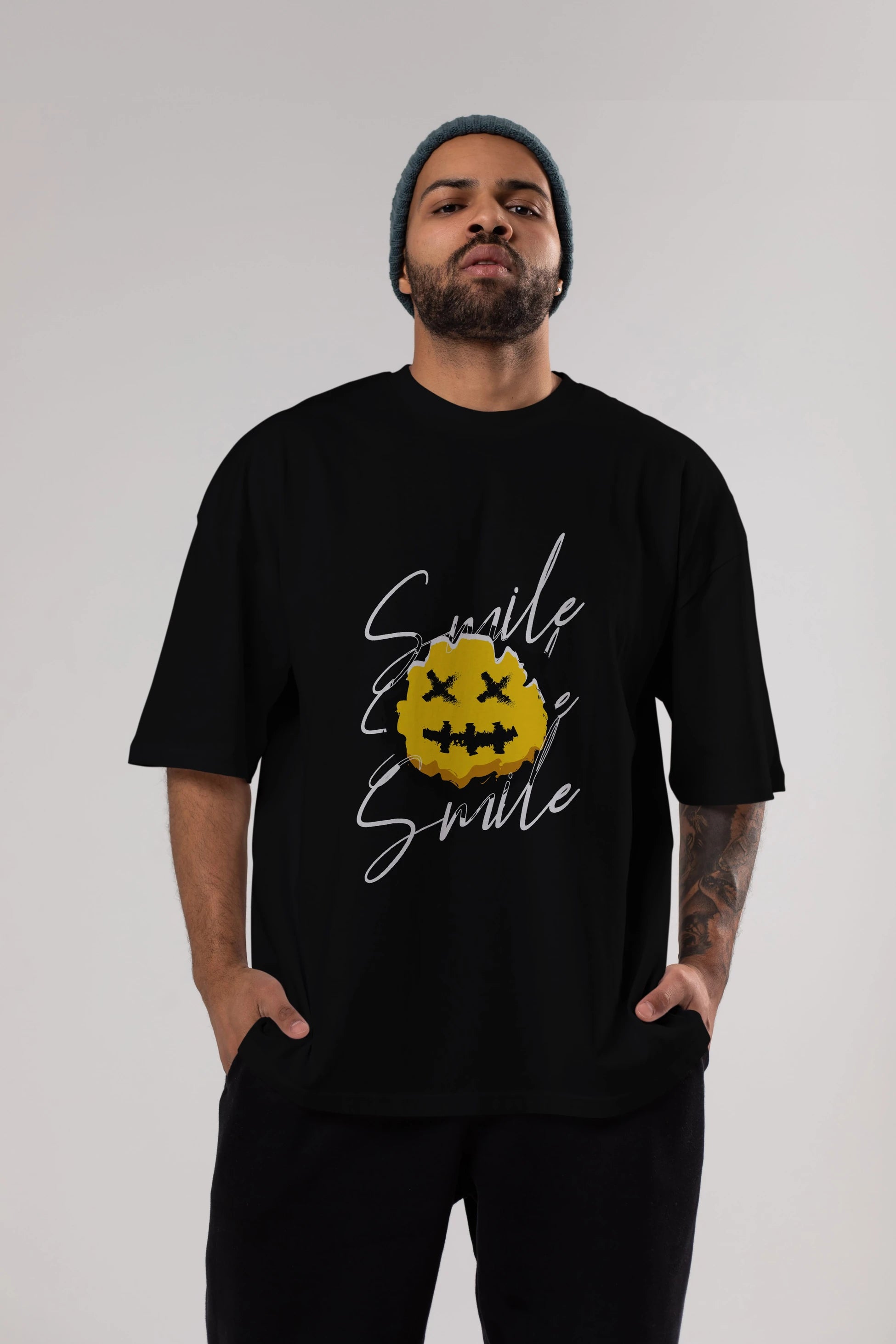 Smile Emoji Ön Baskılı Oversize t-shirt Erkek Kadın Unisex
