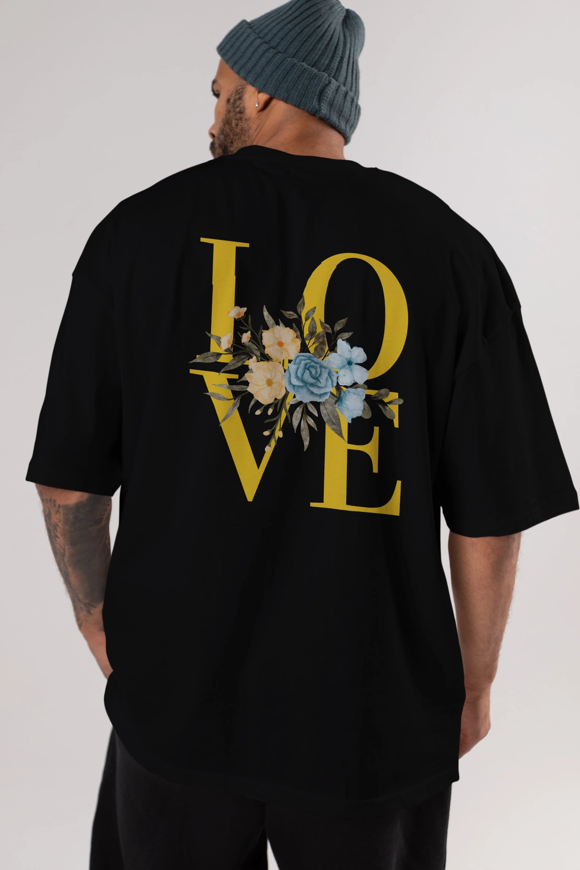 Love Flower Arka Baskılı Oversize t-shirt Erkek Kadın Unisex