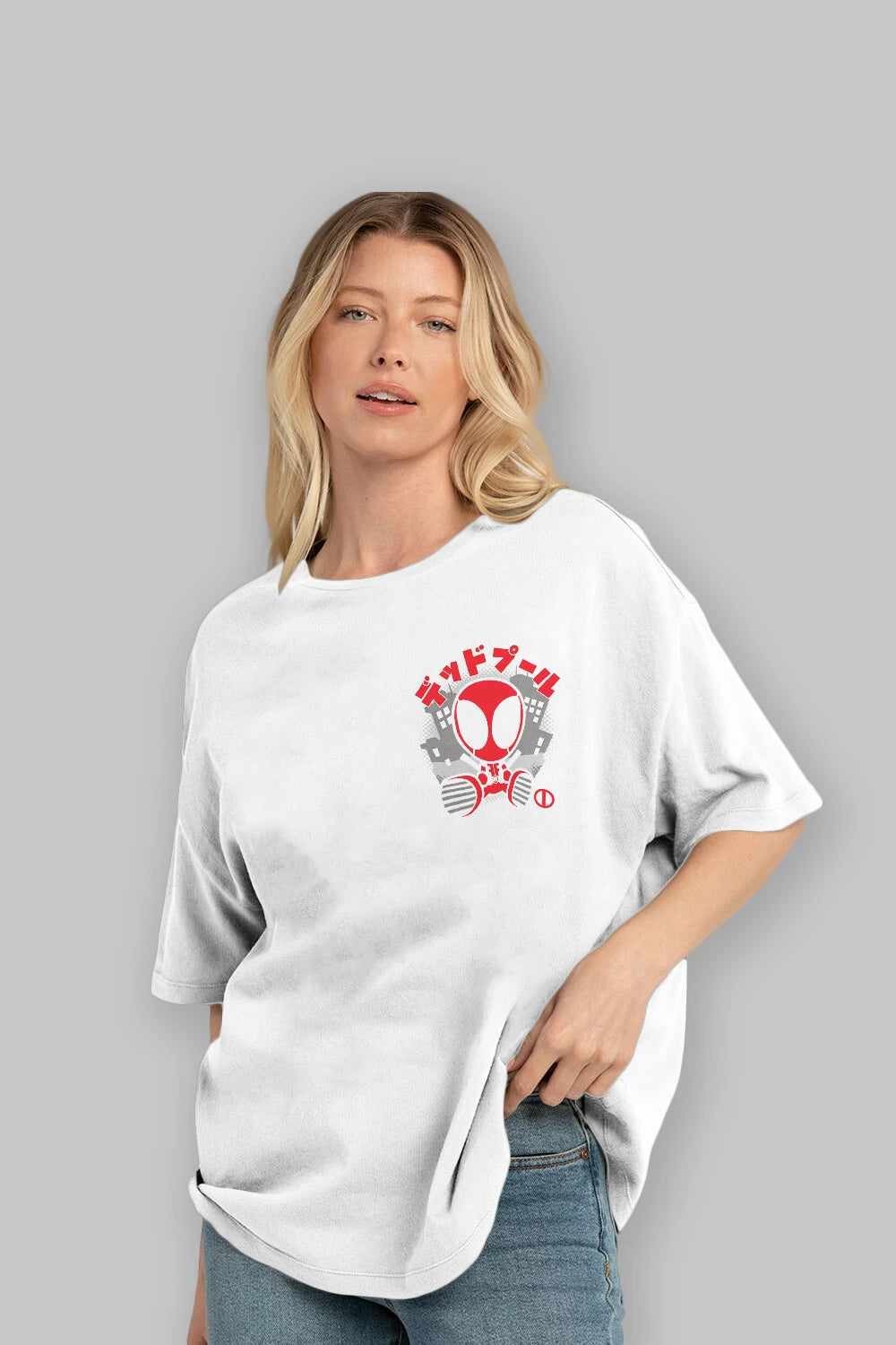 Deadpool (15) Ön Sol Baskılı Oversize t-shirt Erkek Kadın Unisex %100 Pamuk Bisiklet Yaka tişort