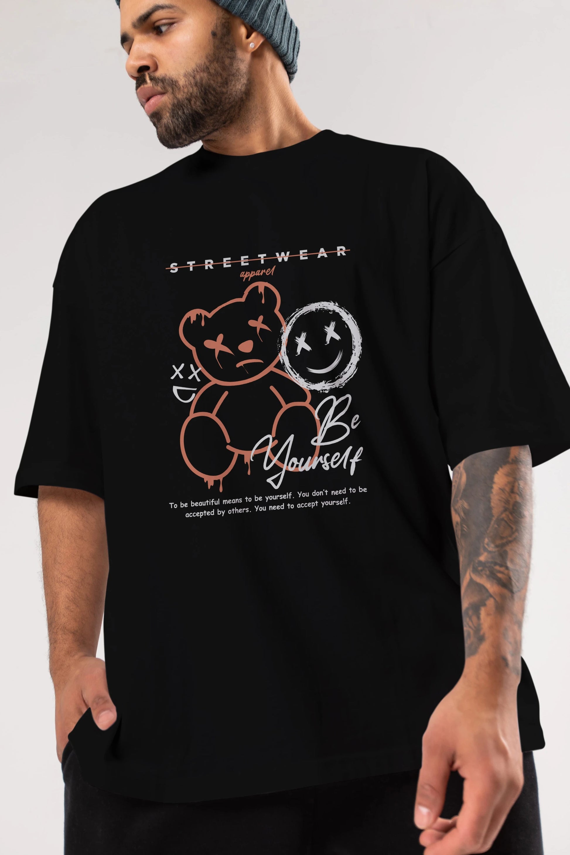 Be Yourself Bear Ön Baskılı Oversize t-shirt Erkek Kadın Unisex