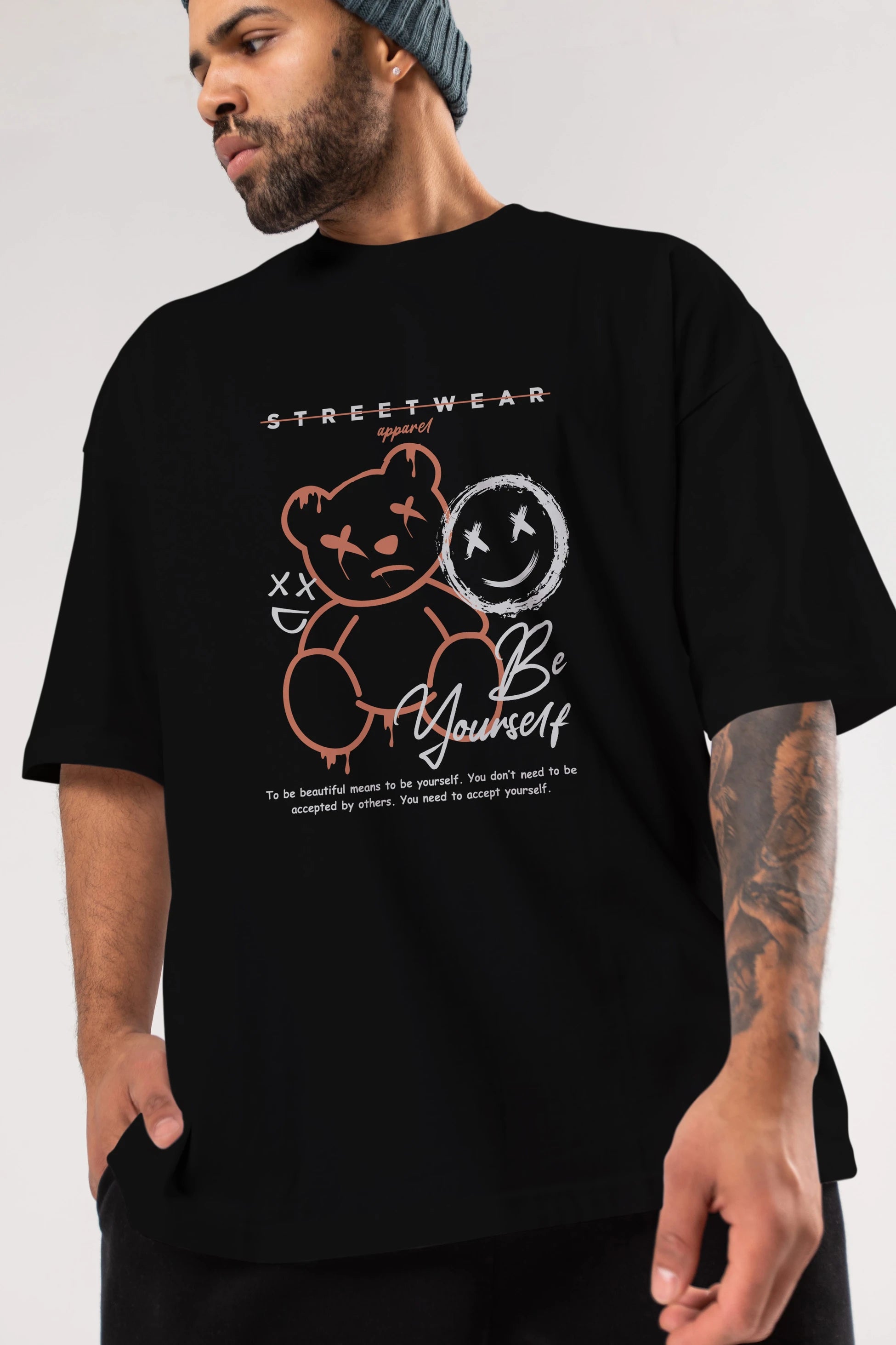 Be Yourself Bear Ön Baskılı Oversize t-shirt Erkek Kadın Unisex