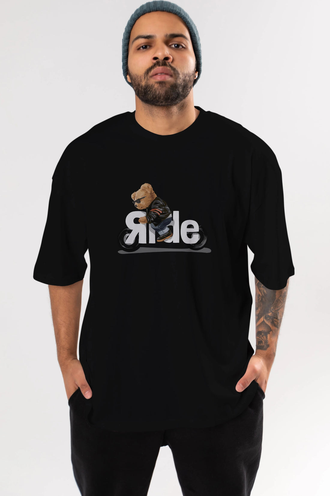 Teddy Bear Ride Ön Baskılı Oversize t-shirt Erkek Kadın Unisex %100 Pamuk